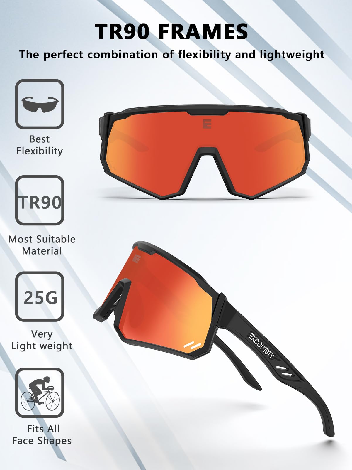 Excoutsty Polarized Sports Sunglasses for Men & Women - UV400 Protection, Windproof Cycling Glasses with 3 Interchangeable Lenses - Perfect for Running, Hiking, Fishing & Outdoor Activities