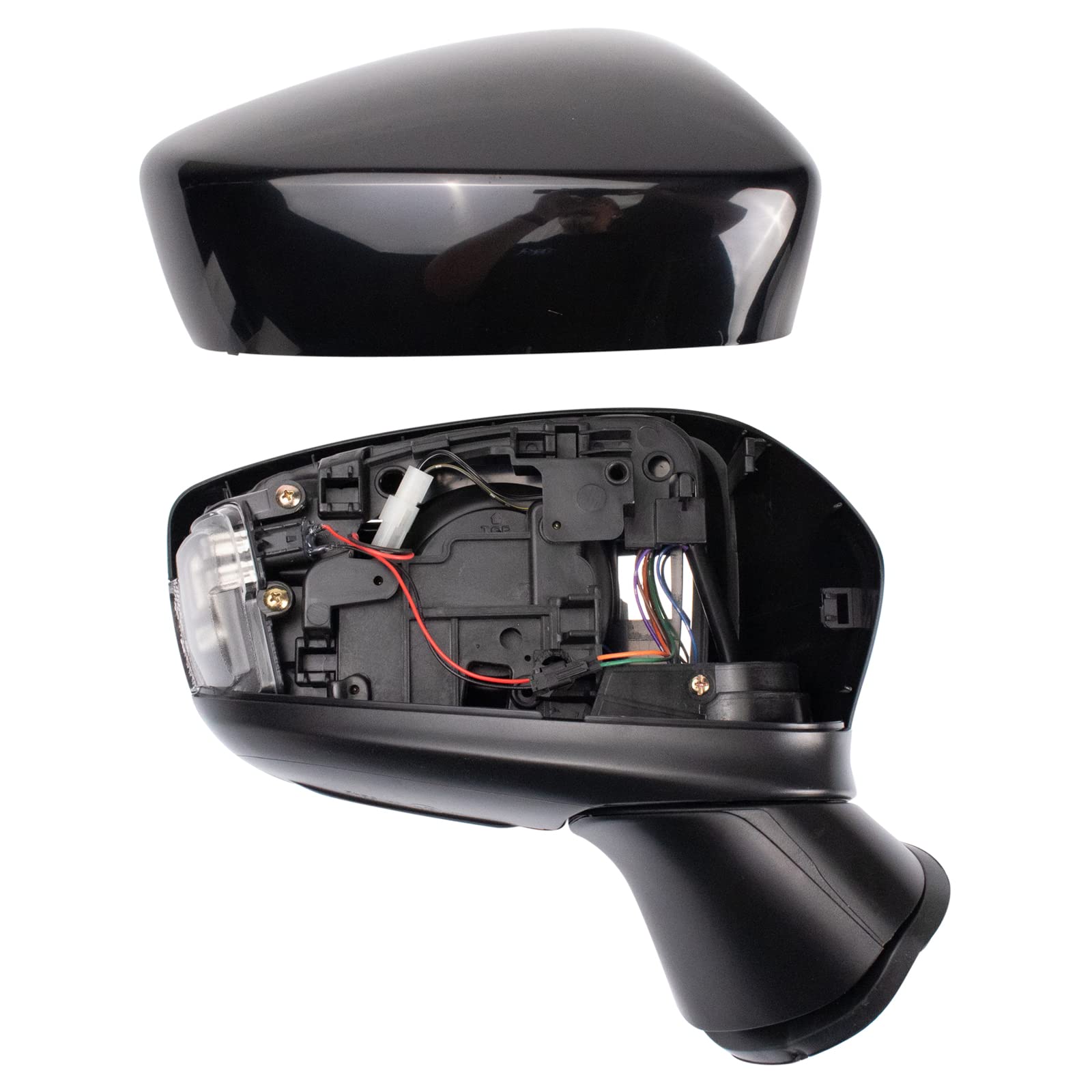 TRQ Passenger Side Right Mirror with Turn Signal & Blind Spot Indicator - Compatible with 2014-2016 Mazda 3 (MA1321193) | No Heating Function | Durable Housing Design for Enhanced Safety & Visibility During Lane Changes