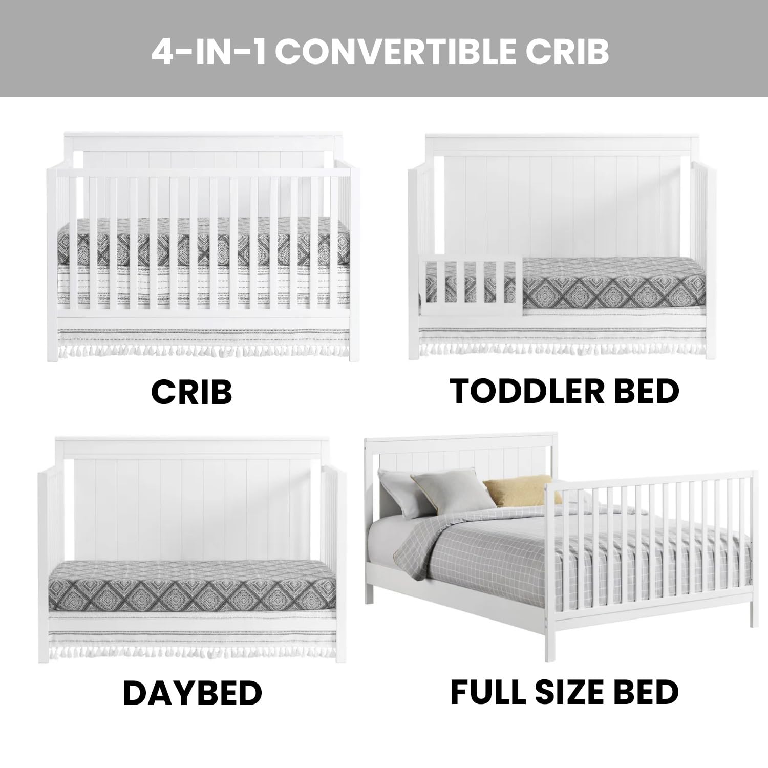 Oxford Baby Lazio 4-in-1 Convertible Baby Crib - Snow White, Greenguard Gold Certified, Safe Nursery Furniture for Newborn to Toddler | Perfect for Nursery, Daycare & Guest Room