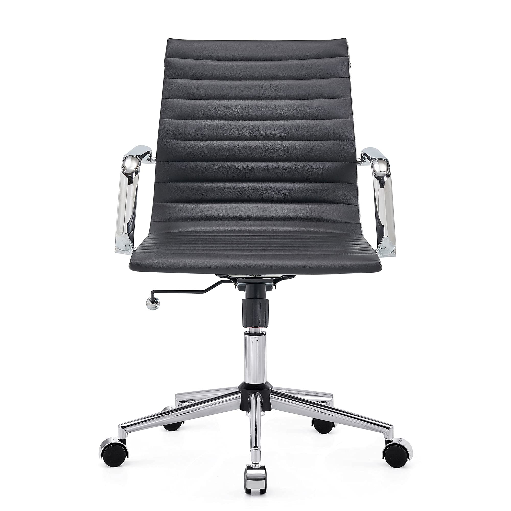 Ergonomic Black Office Chair - Modern Leather Computer Desk Chair with Mid Back & Arms for Home Office, Conference Room - Comfortable Swivel Chair for Long Hours Work (Black) - Perfect for Remote Work & Video Meetings