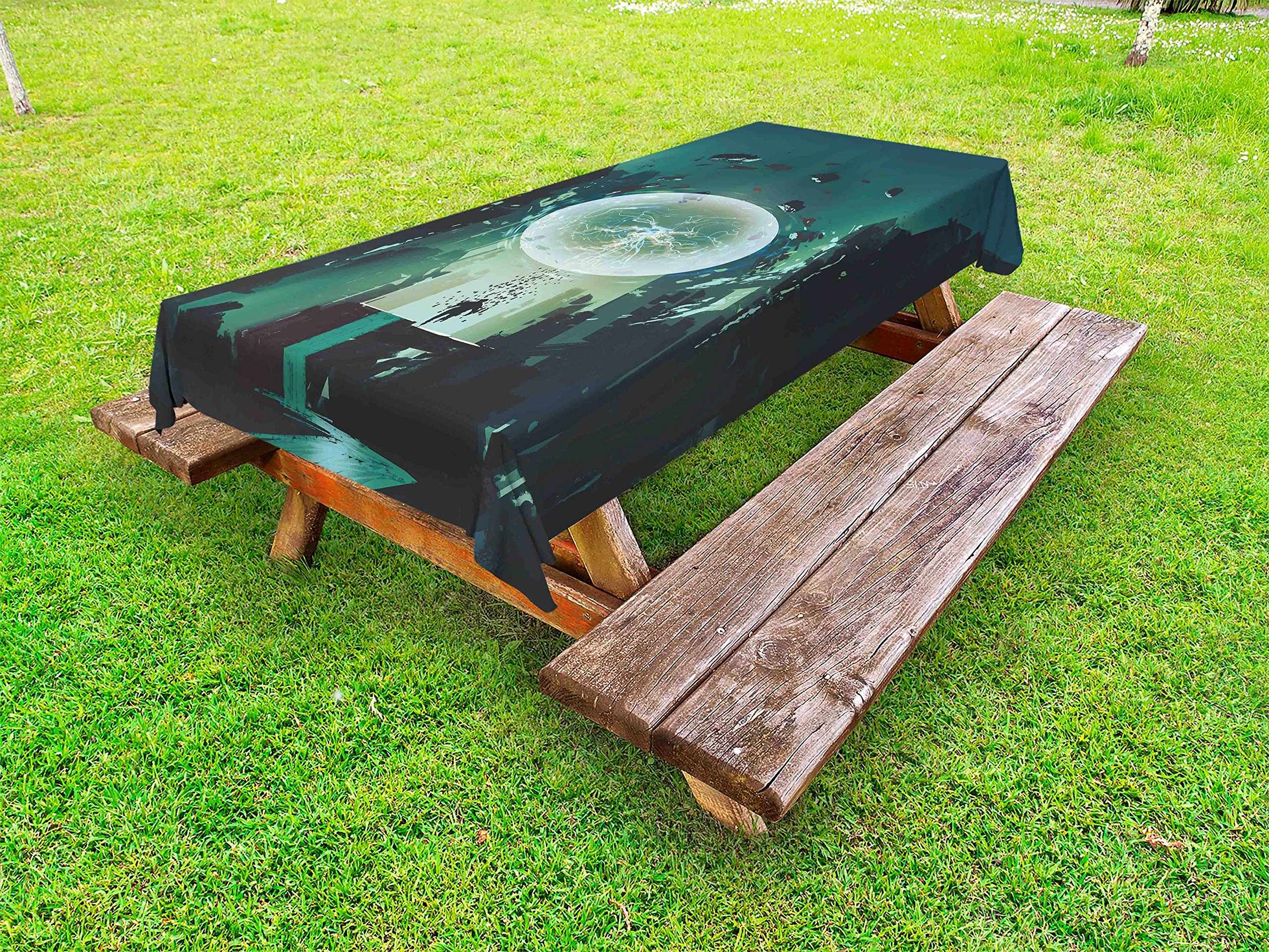 Ambesonne Fantasy Outdoor Tablecloth - Dark Magic Comics Artwork, Washable Picnic Table Cover 58x120 Inches, Teal & Black | Perfect for Garden Parties, BBQs, and Themed Events