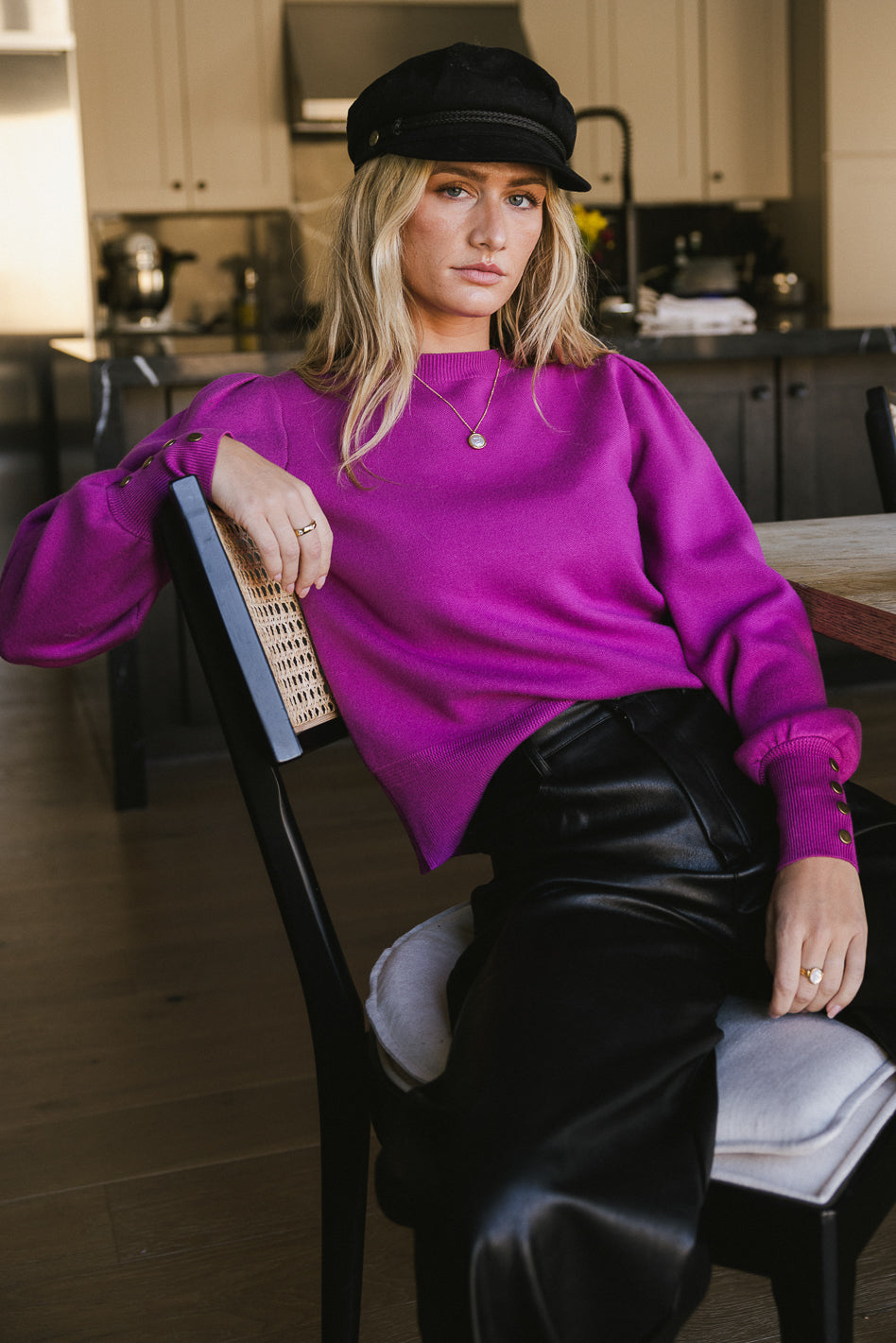 Madeline Knit Sweater Women's Purple Cardigan | Cozy Fall & Winter Fashion | Perfect for Office, Dating & Casual Outfits
