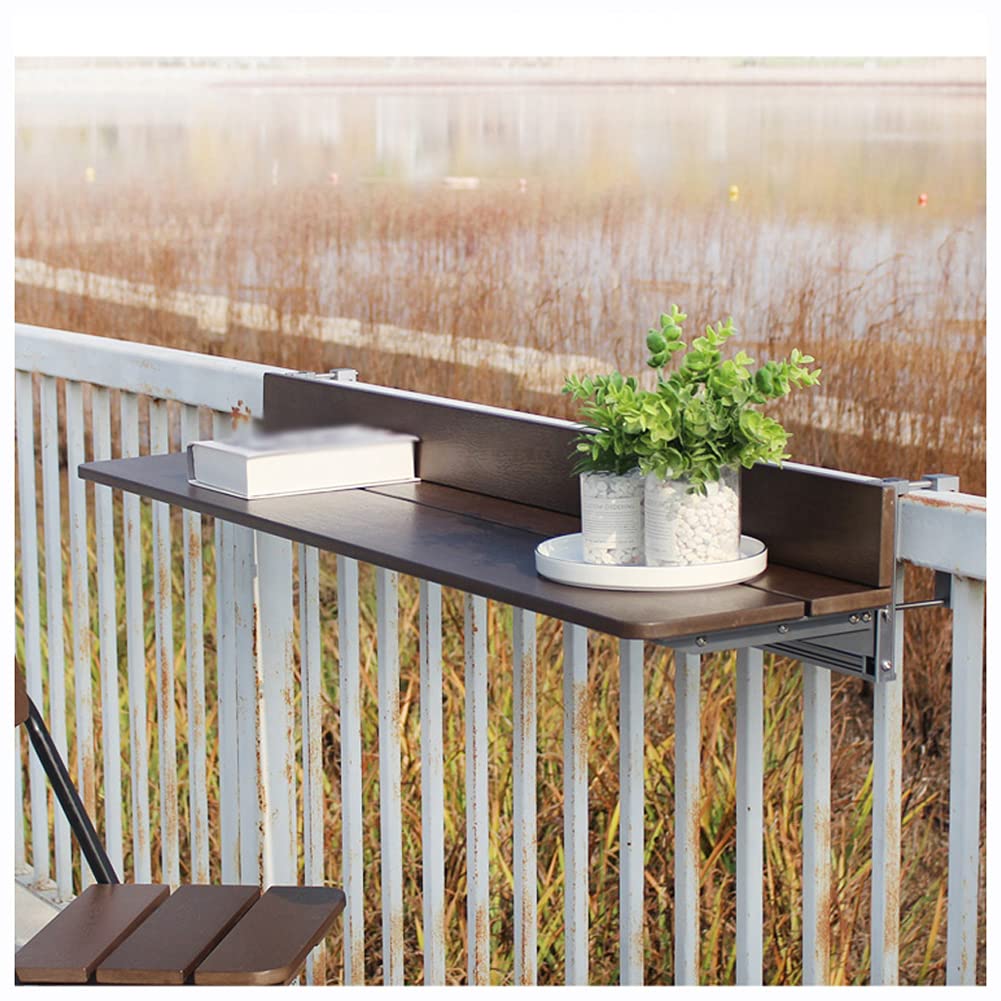 2-Tier Adjustable Height Folding Side Table - Space Saving Imitation Wood Hanging Table for Balcony, Patio, Garden (Brown, 31.5x10.6 Inches) - Perfect for Outdoor Dining, Coffee Break & Small Space Decor