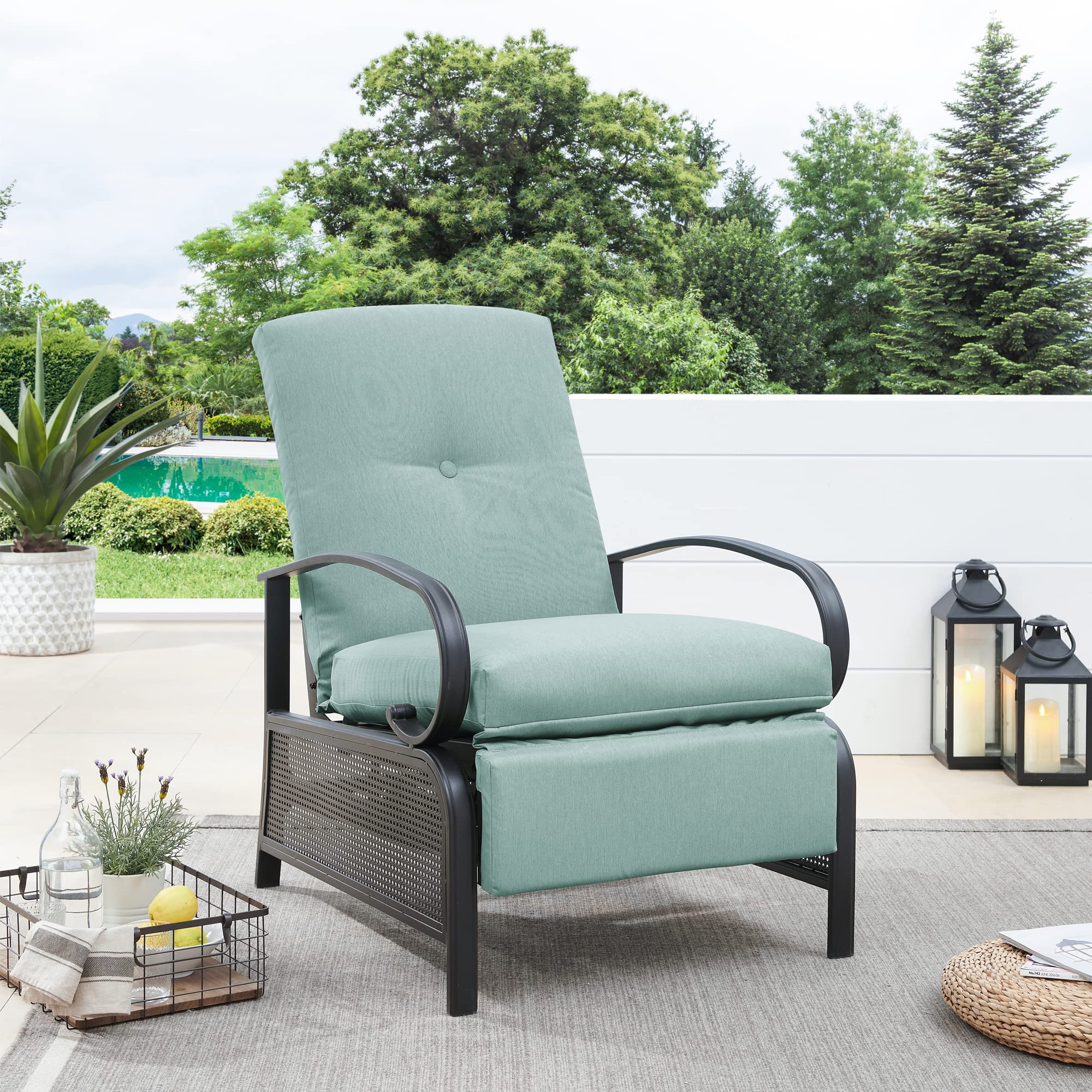 Ulax Adjustable Outdoor Recliner Chair - Patio Lounge Chair with 100% Olefin Cushion (Mist) for Poolside, Backyard & Beach Relaxation