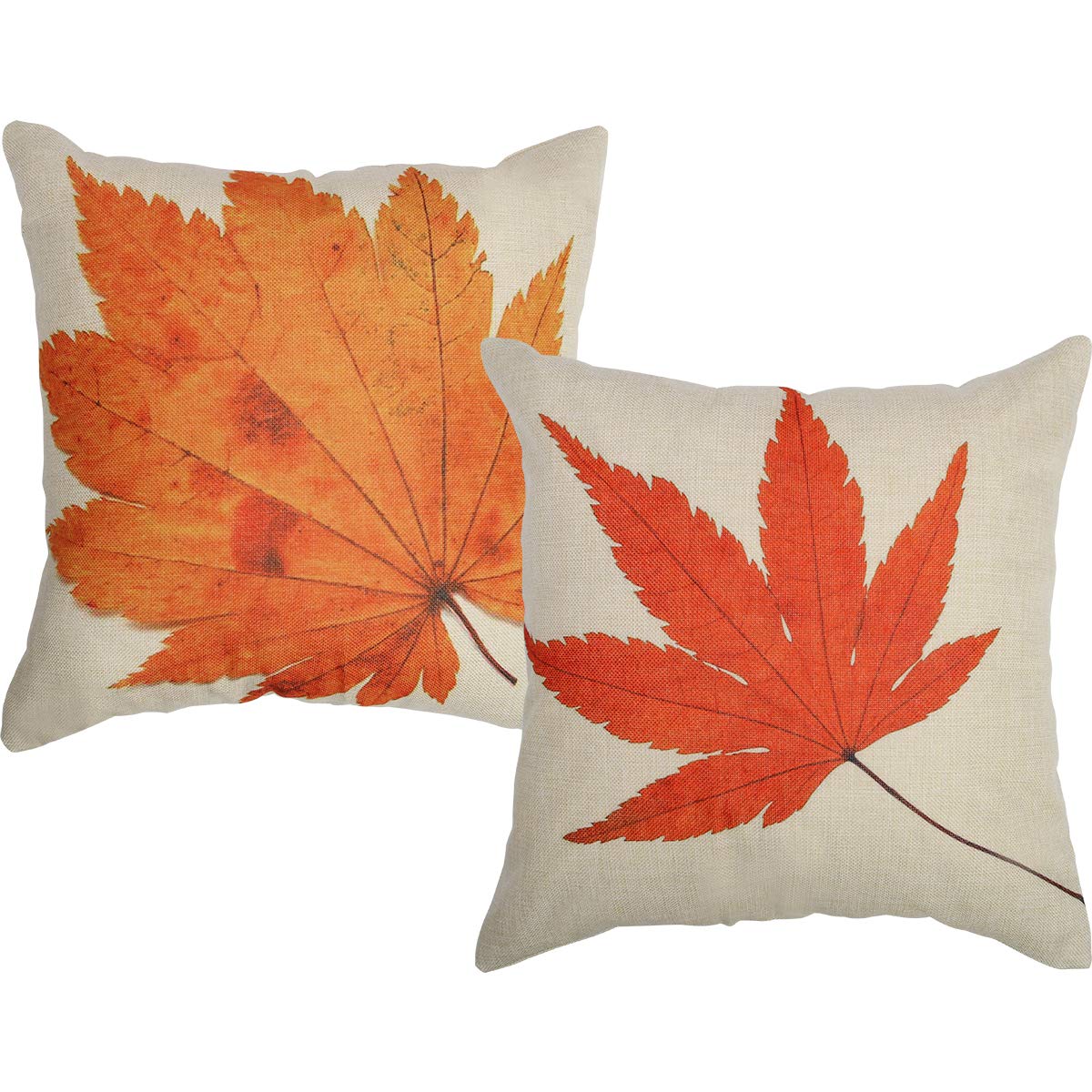 Fall Maple Leaf Pillow Covers 18x18 Inch - 2 Pack Autumn Decorative Linen Cushion Covers for Sofa, Couch, Bed & Car - Cozy Seasonal Home Decor for Thanksgiving & Halloween