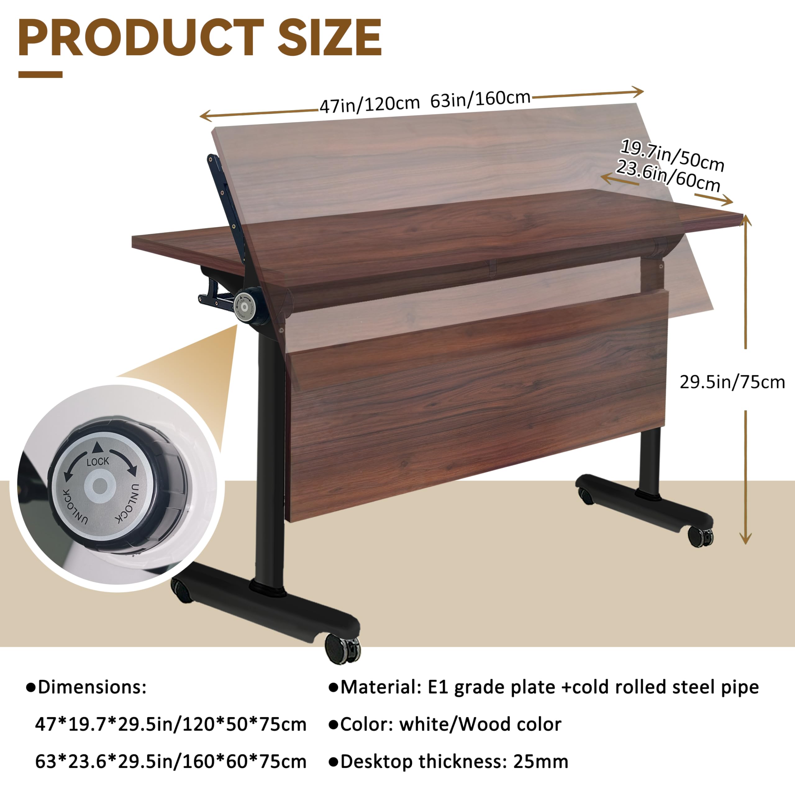 Foldable Conference Table with Flip Top - Mobile Rectangular Training Table on Wheels | Sturdy Metal Frame | Perfect for Meetings, Classrooms & Training Sessions | Ideal for Office Spaces, School Events & Professional Workshops