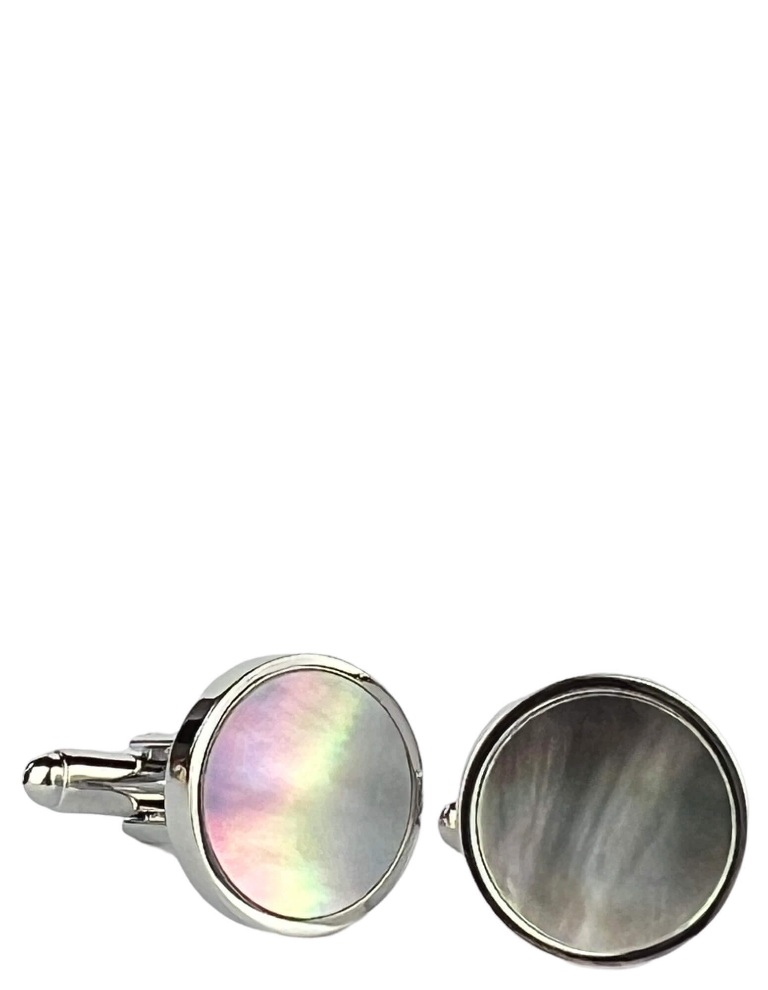 DÉCLIC MOP Smoky Round Cufflinks for Men - Sterling Silver Dress Shirt Accessories - Perfect for Weddings, Business Meetings & Formal Events