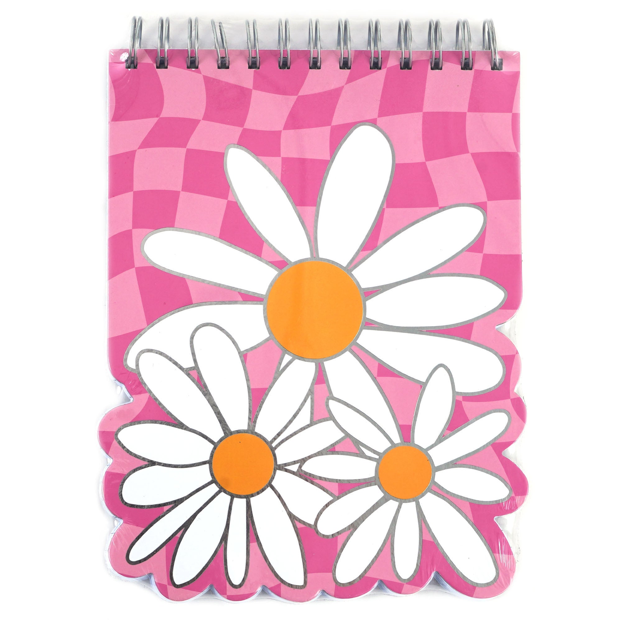 Premium 100-Sheet Die-Cut Top Spiral Notebook - 2-Sided Printing, Daisy & Checker Pattern, 7