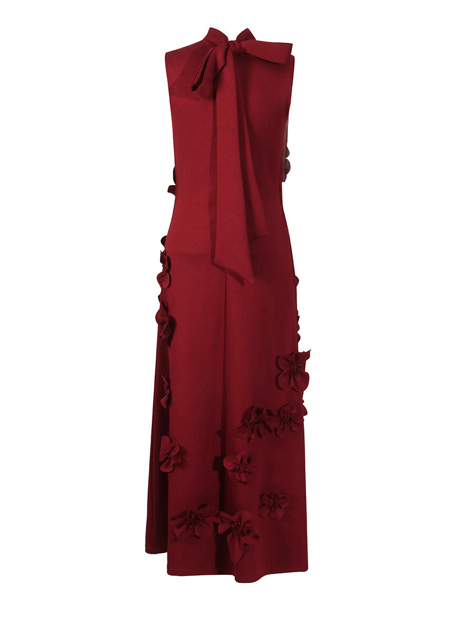 ANNONA Red Floral Embroidered Maxi Dress - Elegant Summer Beach Wedding Party Dress for Women