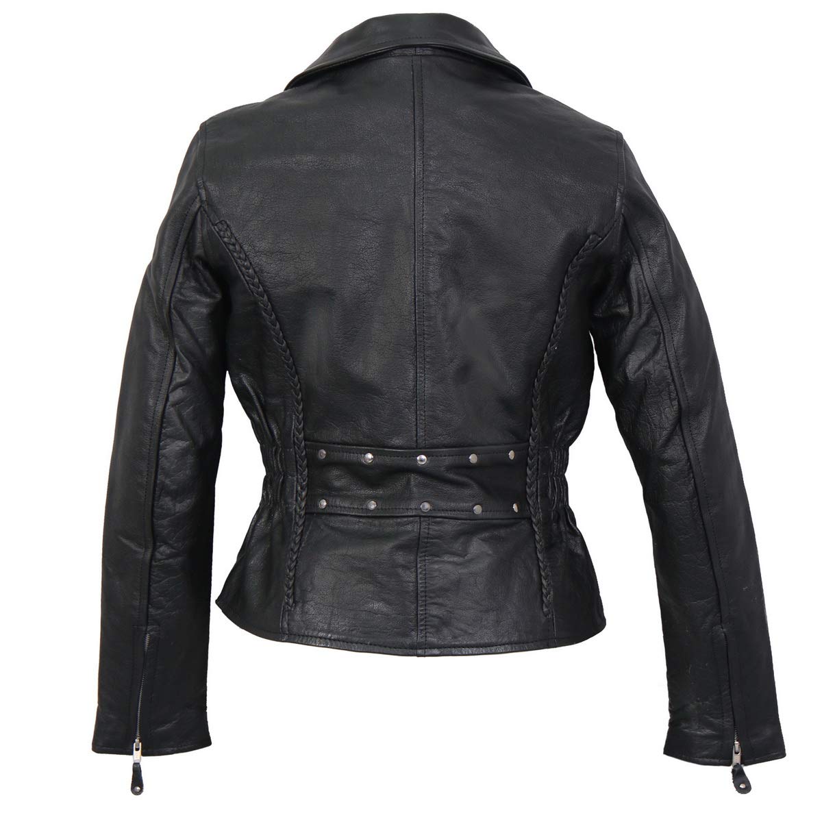 Black Leather Braided Motorcycle Jacket for Women - Stylish & Durable Riding Gear for Bikers & Outdoor Adventures