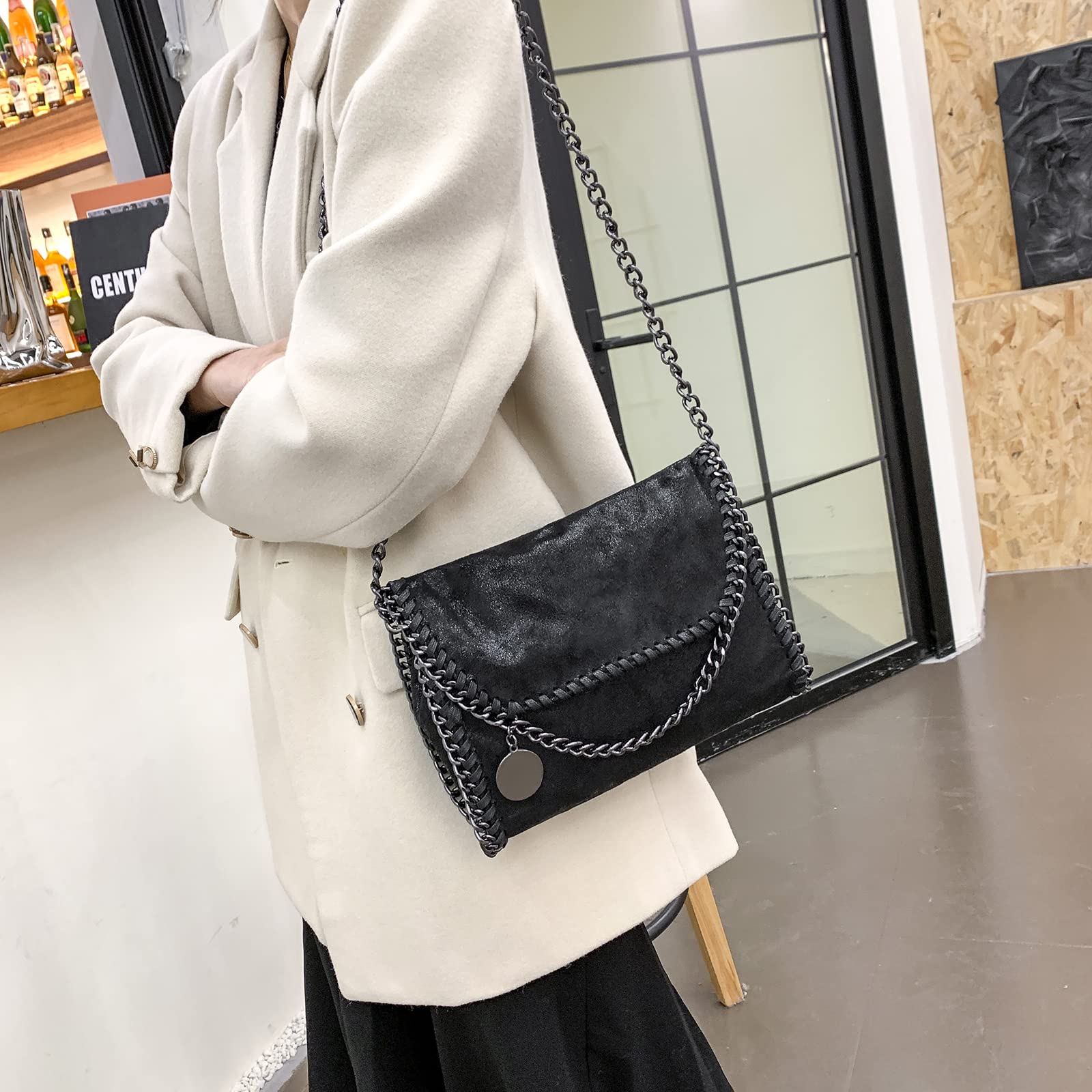 JOTHIN Women's Designer Crossbody Bag - Black Clutch Purse with Chain Strap, Fashion Shoulder Handbag for Daily Use, Work, Travel & Evening Out