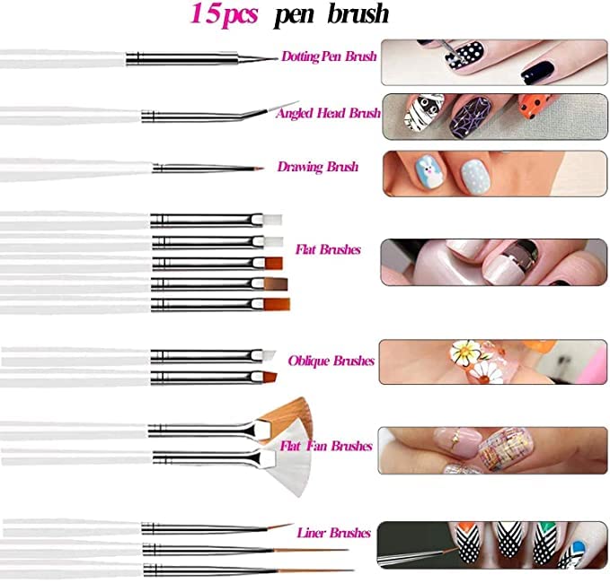 **MeeTo Professional Nail Art Brush Set - 15 Piece Acrylic Nail Painting Brushes for Nail Art Design, Drawing & Polish | Perfect for Salon, Home Manicure & DIY Nail Art (Pack of 1)**