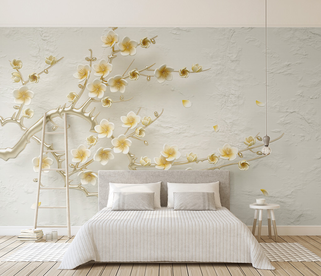3D Tree Flowers Wallpaper Murals - Stunning Peel and Stick Wall Decor for Living Room, Bedroom & Nursery | Easy DIY Home Transformation