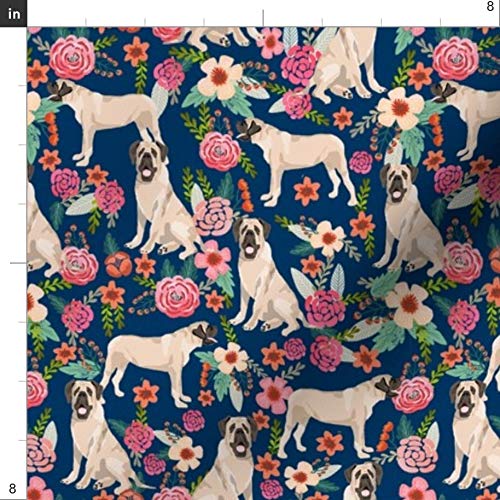 English Mastiff Floral Navy Dog Breed Printed Minky Fabric by The Yard - Pet Friendly Soft Material for Sewing Baby Blankets, Quilt Backing & Plush Toys - Perfect for DIY Dog Lover Gifts & Nursery Decor