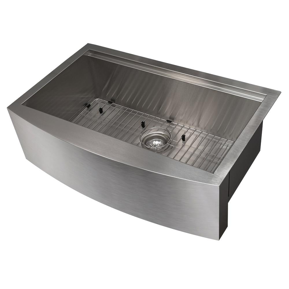 ZLINE Moritz 33-inch Farmhouse Apron Front Stainless Steel Kitchen Sink - Single Bowl Design with Bottom Grid & Accessories (SLSAP 33) - Perfect for Rustic & Modern Farmhouse Kitchens, Renovations & DIY Projects