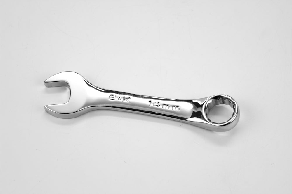 14mm 12-Point Metric Short Combination Chrome Wrench - Perfect for Automotive Repairs, Plumbing & DIY Projects