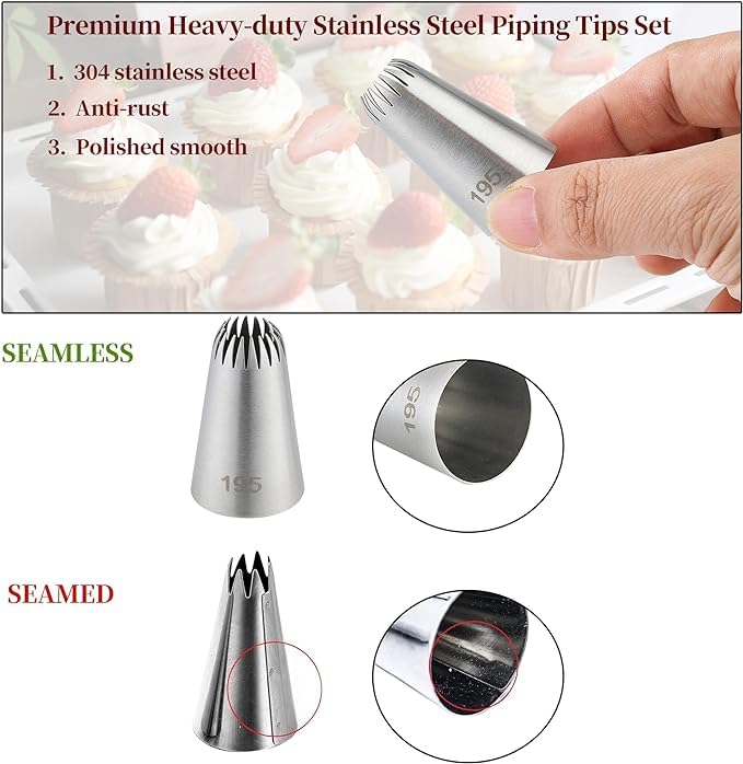 LEGACYCART 5PCS Large Stainless Steel Piping Tips Set - Professional Cake Decorating Nozzles for Frosting, Icing, Cupcakes, Cookies & Desserts | Dishwasher Safe | Perfect for Birthday Cakes, Wedding Desserts & Home Baking