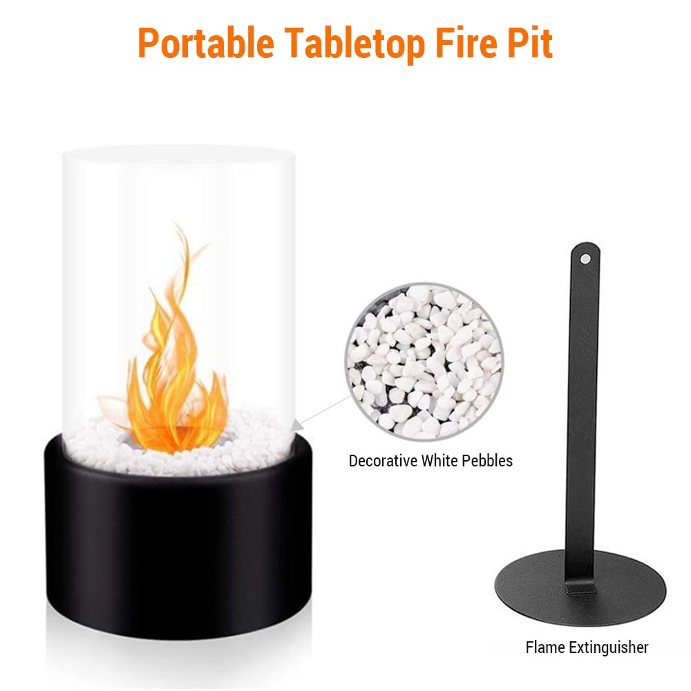 Portable Fire Bowl Pot - Outdoor Tabletop Ethanol Fireplace for Patio, Deck, Camping & Backyard - Ventless Fire Pit for Cozy Ambiance
