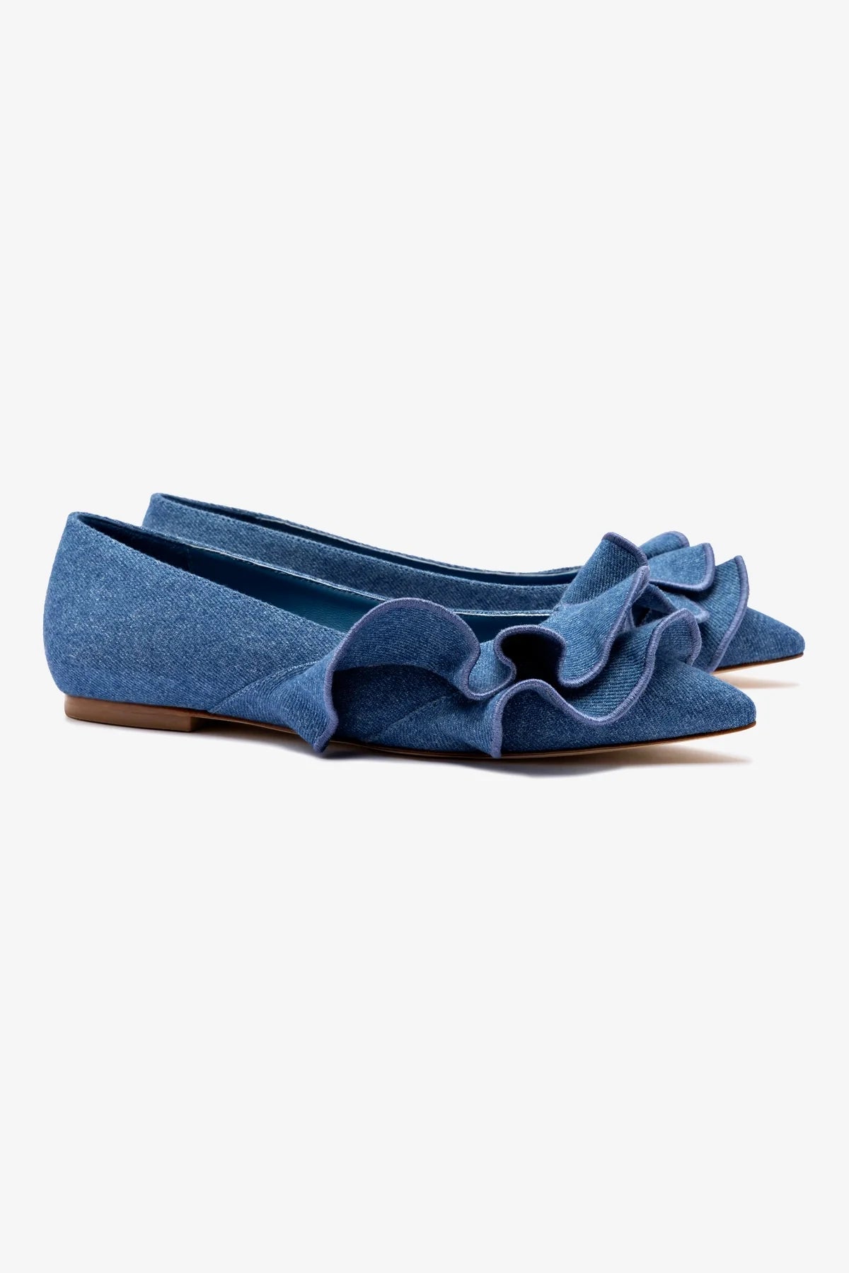 Lee Women's Ruffle Flat Shoes in Blue Denim - Comfortable Casual Slip-Ons for Everyday Wear, Work & Outings