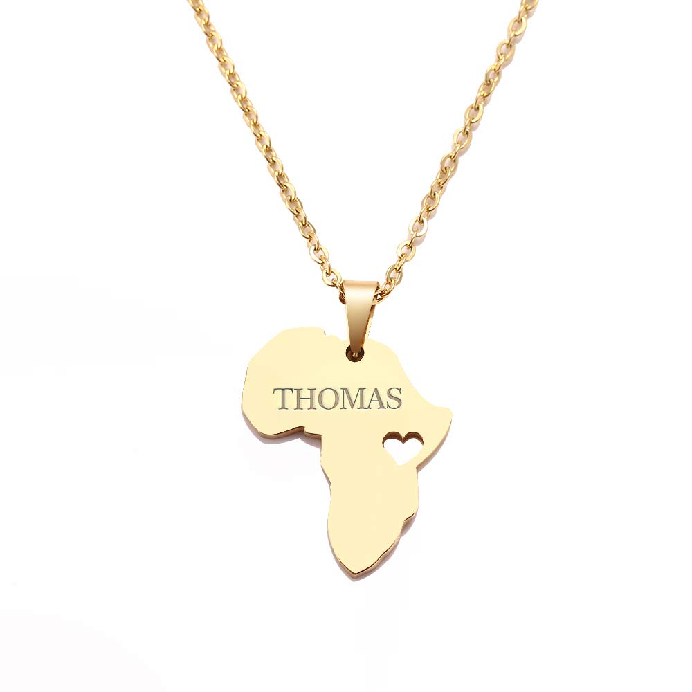 Elefezar Custom Africa Map Name Pendant Necklace - Personalized Choker for Men & Women | Anniversary Gift, Couple Jewelry, Travel Souvenir