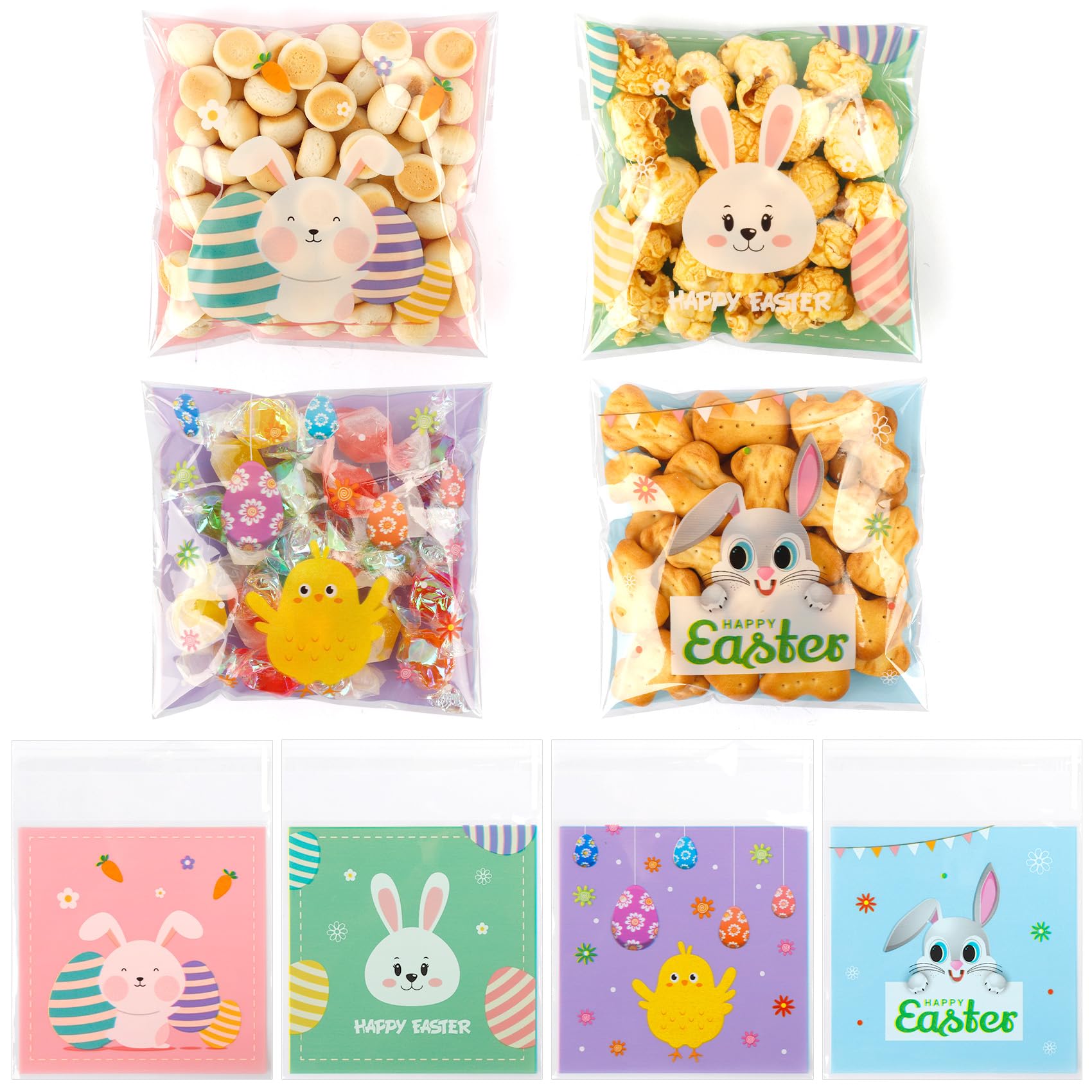 100-Pack Clear Easter Treat Bags with Self-Sealing Zipper | Reusable Plastic Goodie Bags for Candy, Cookies & Party Favors | Perfect for Easter Celebrations, Classroom Treats & Holiday Gift Giving