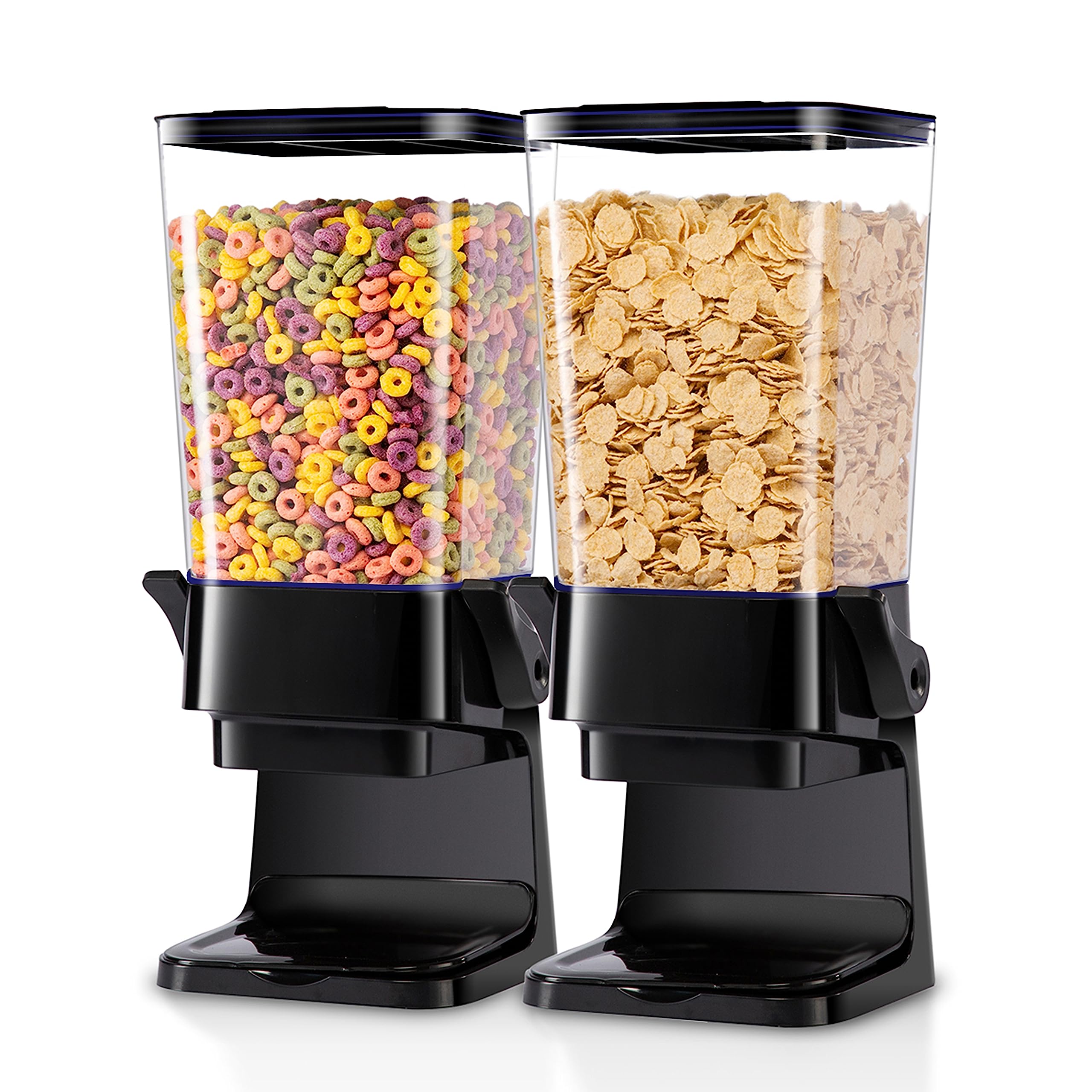 5L Cereal Dispenser with Lids - Countertop Kitchen Storage Container for Rice, Grains, Nuts, Oatmeal & Pet Food - Perfect for Pantry Organization & Meal Prep (2-Pack, Black)