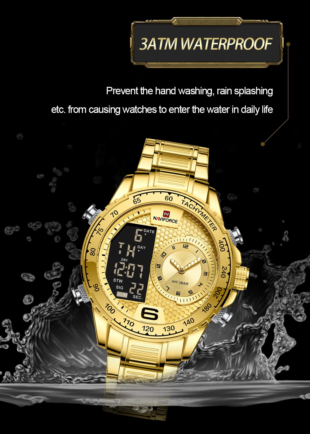 NAVIFORCE Men's Digital Quartz Watch - Dual Display, Multifunctional Stainless Steel Wristwatch for Business & Casual Wear | Perfect for Office, Outdoor Activities & Daily Use