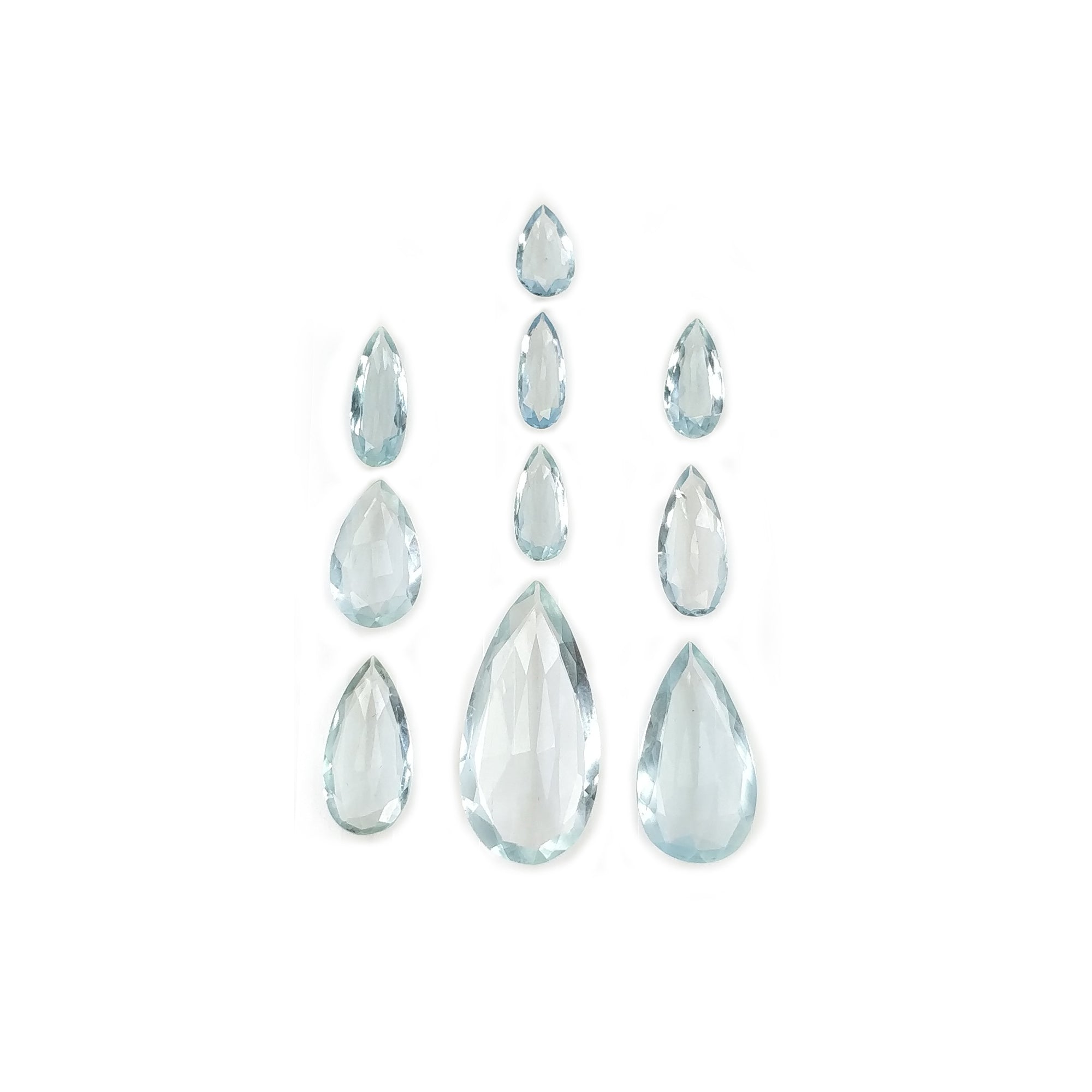 Natural Untreated Blue Aquamarine Gemstone Rose Cut - 14.25cts Pear Shape 8.5x5mm (10pcs) | Loose Stones for Jewelry Making, Engagement Rings & Healing Crystals