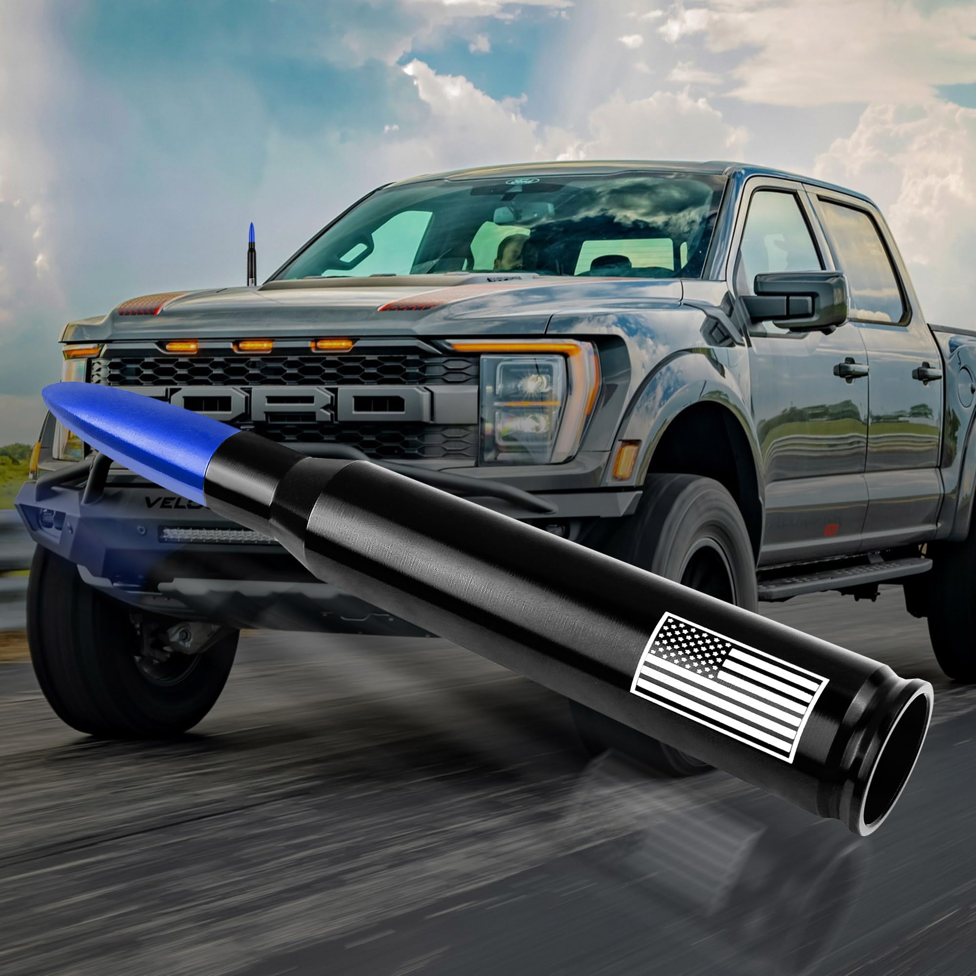 American Flag Car Bullet Antenna - New Upgrade Flag Design for Truck, SUV & Most Vehicles | Durable Exterior Decoration Accessory & Replacement Antenna (Blue) | Perfect for Patriotic Drivers, Road Trips & Car Shows