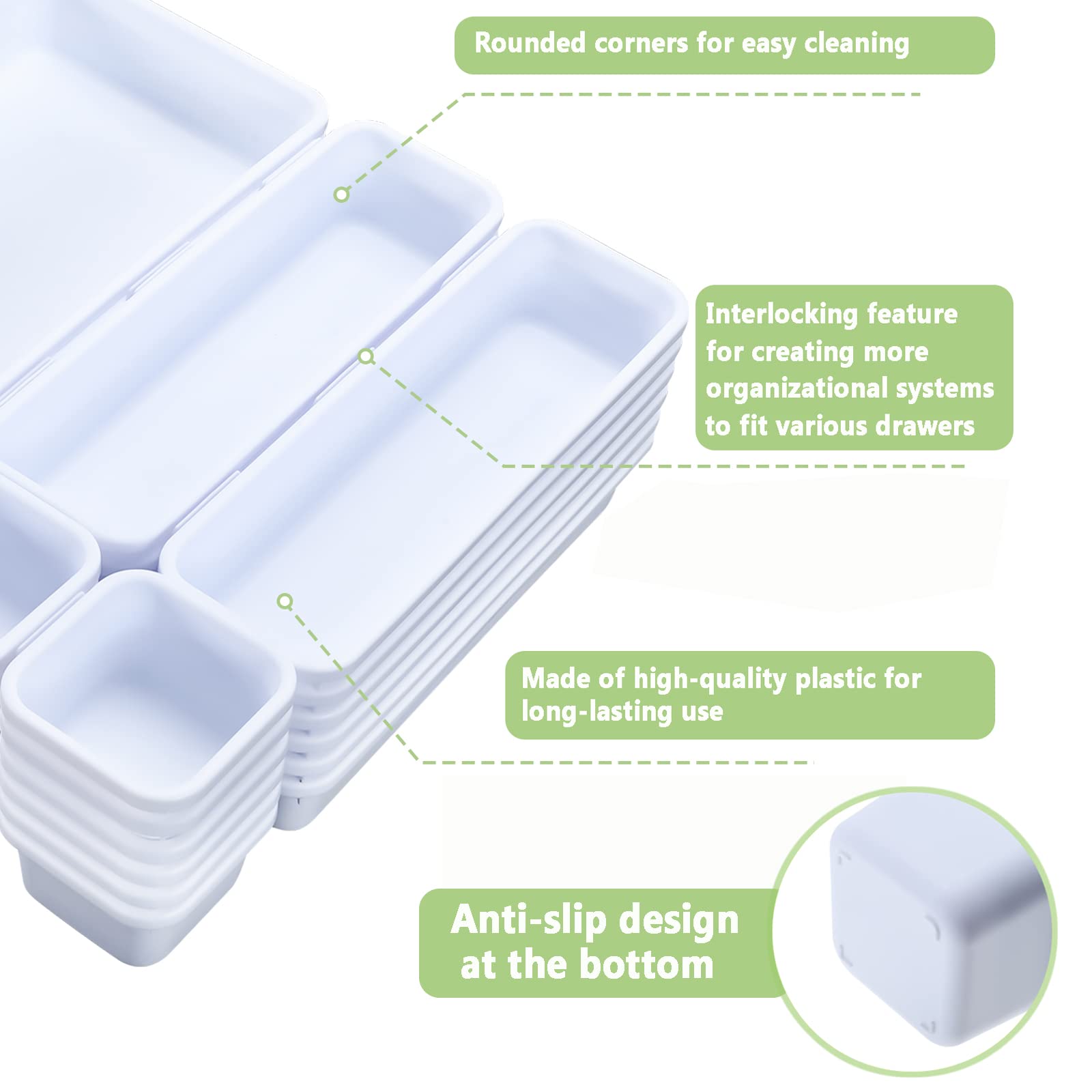 42-Piece Interlocking Drawer Organizer for Office, Kitchen & Bathroom Storage