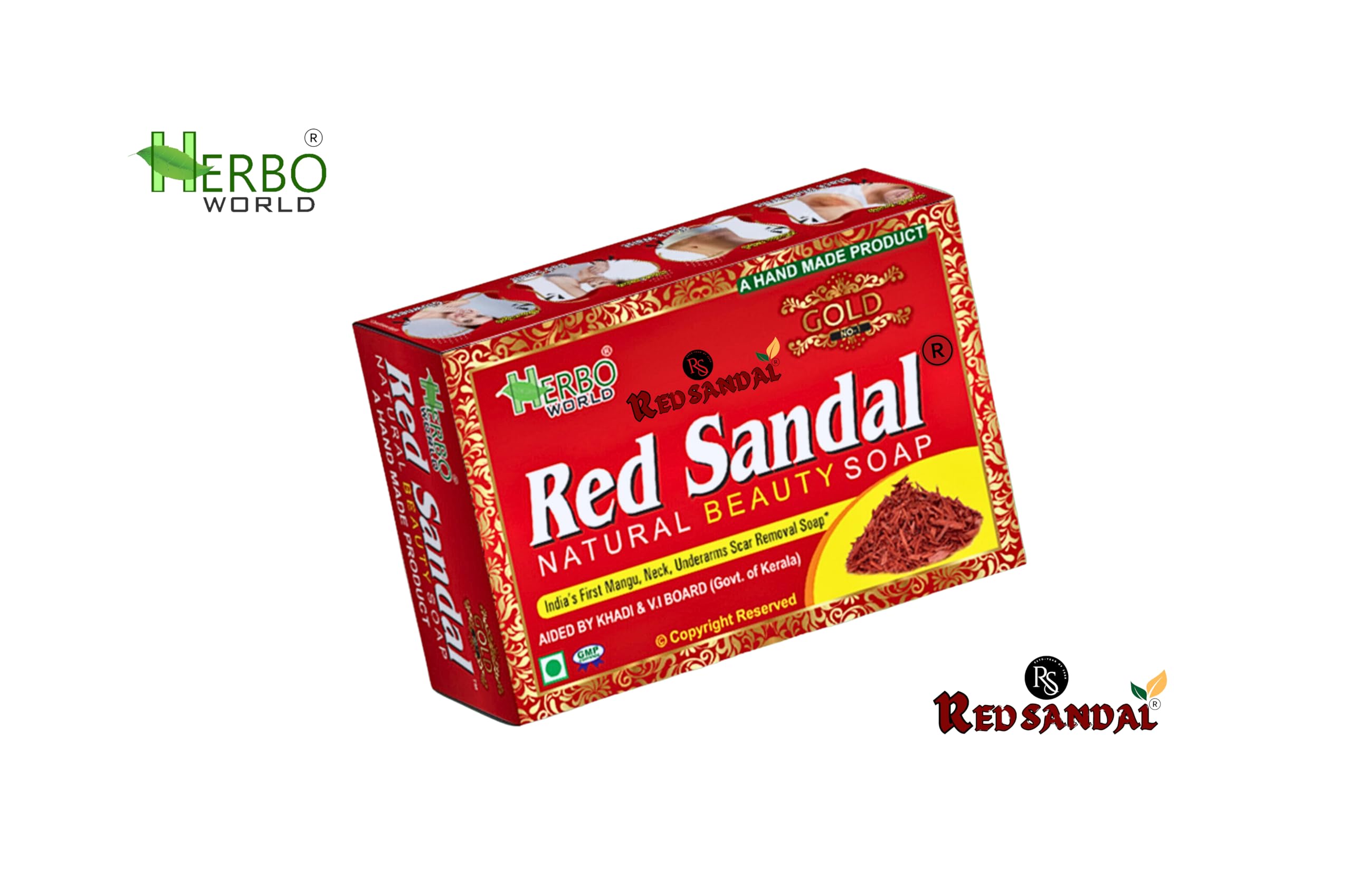 HERBO WORLD Handmade Red Sandalwood Soap 75g (Pack of 3) - Natural Raktha Chandan Soap for Deep Moisturizing, Skin Brightening & Immunity Boost | Ayurvedic Skincare for Dry Skin, Acne & Daily Face Cleansing