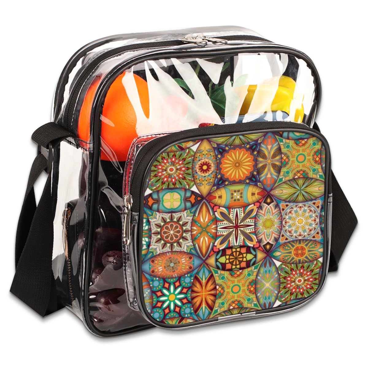Mexican Art Mandala Clear Crossbody Purse - Ethnic Festival Bag for Women & Men - Stadium Approved Transparent Purse for Concerts, Sports Events & Music Festivals - Stylish & Functional Clear Shoulder Bag for Everyday Use