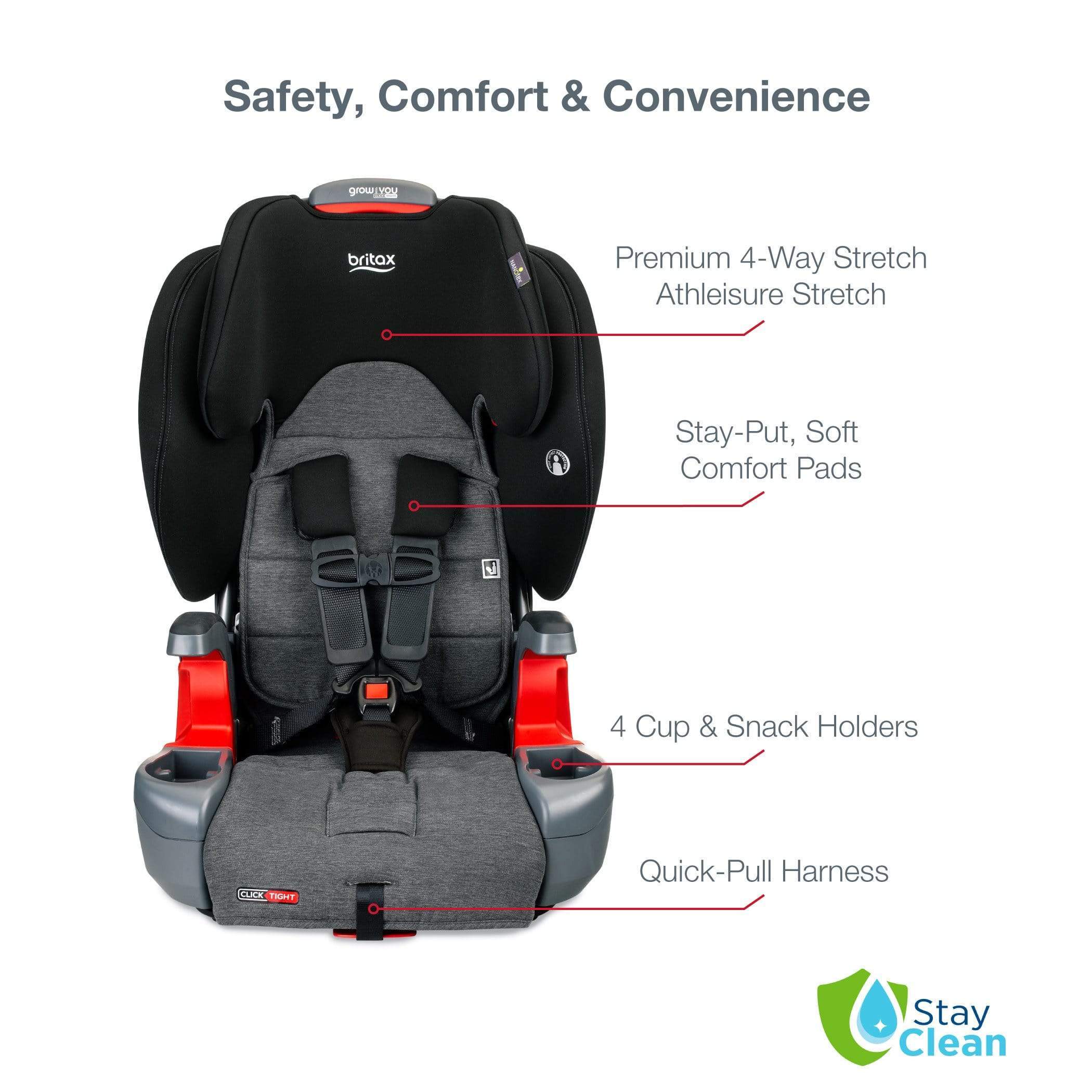 Britax Grow With You Clicktight Booster Car Seat - Safe & Adjustable for Kids 3-12 Years - Perfect for School, Travel & Family Road Trips