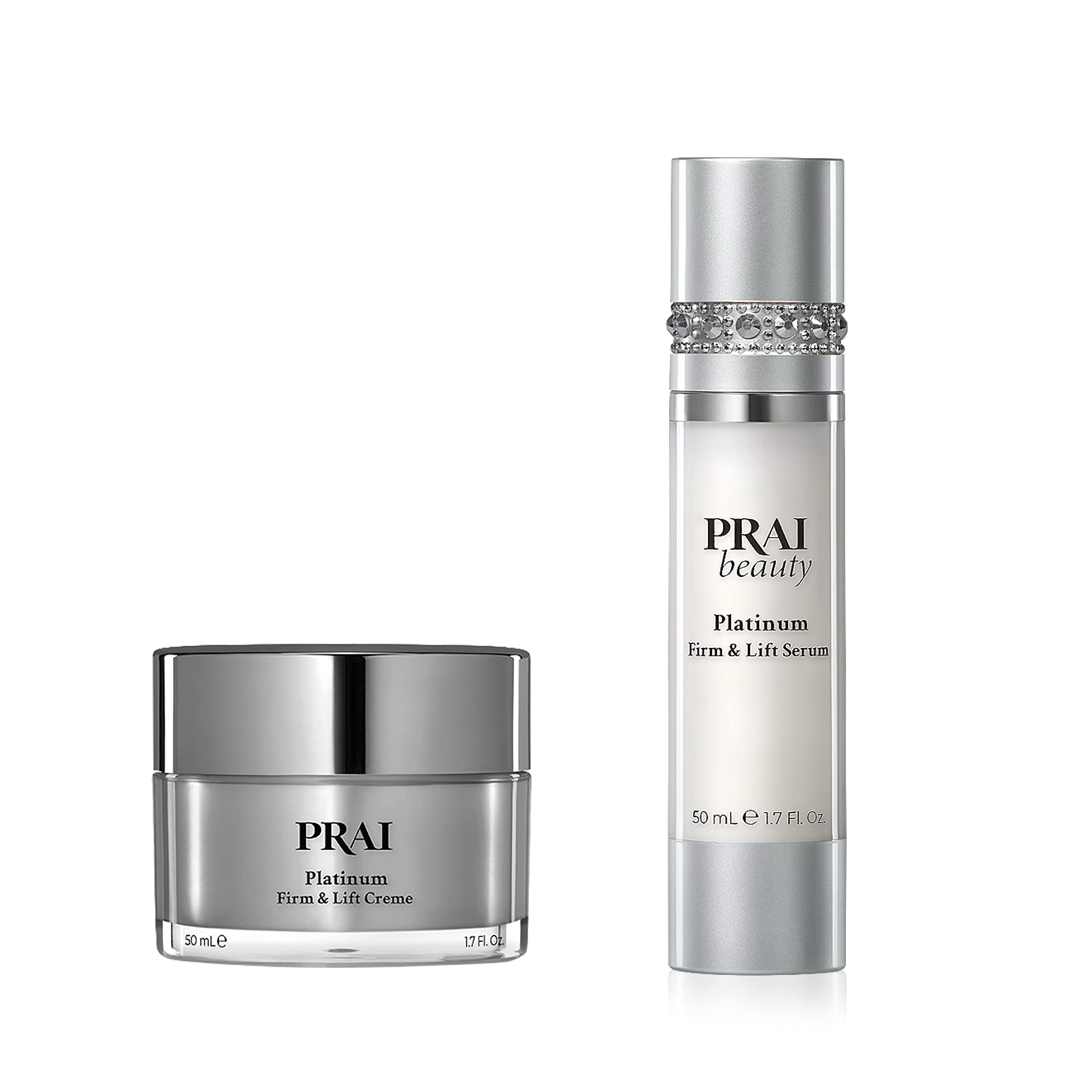 PRAI Beauty Platinum Serum and Cream Duo - Hydrating Anti-Aging Face Serum & Moisturizer with Antioxidant-Rich Platinum - Boosts Collagen, Reduces Wrinkles - Perfect for Nighttime Skincare Routine & Daily Anti-Aging Regimen