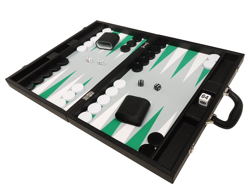 Premium 19-Inch Backgammon Set - Large Wooden Board with Black Finish & White/Green Points - Perfect for Game Nights, Travel, and Gifts