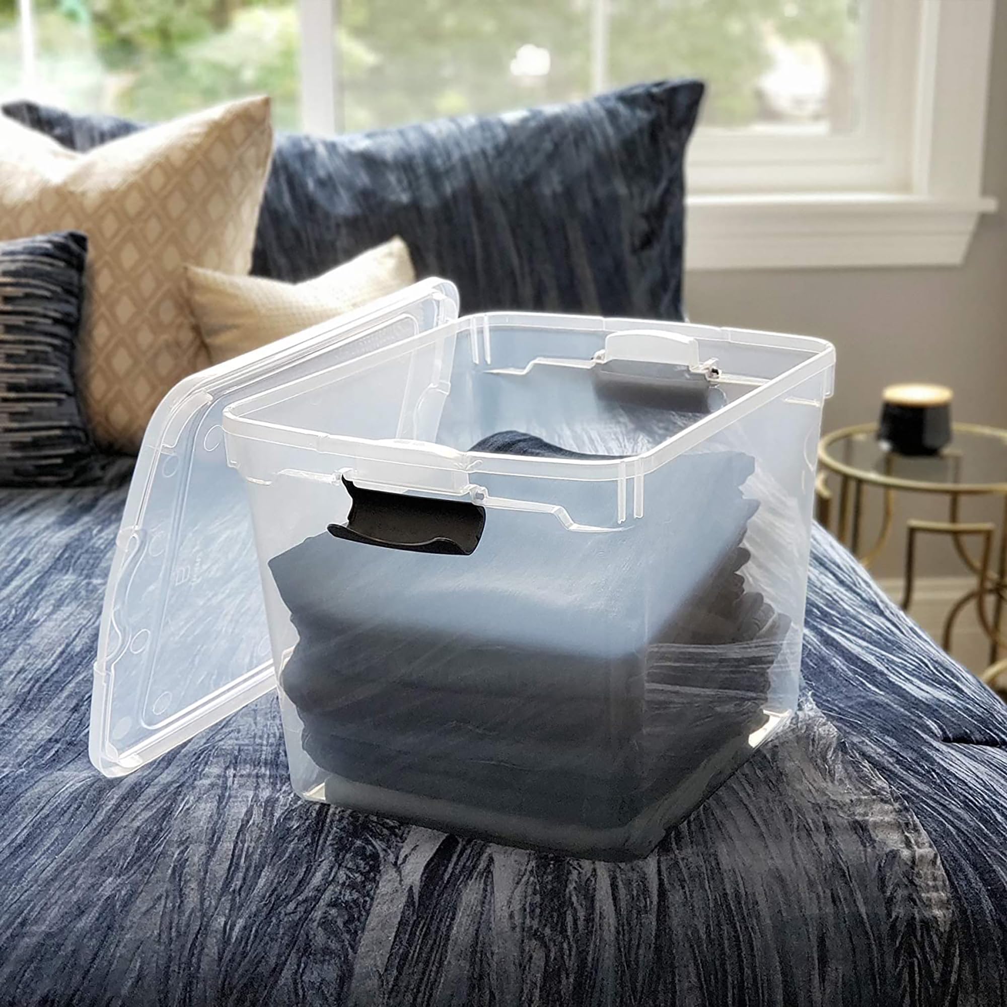 HOMZ 8-Pack Clear Plastic Storage Bins with Secure Latches, 31 Quart Organizer Containers - Perfect for Pantry, Closet, Garage & Toy Organization (Gray Latches)