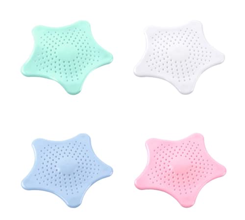 4 PCS Starfish Hair Catcher - Bathroom Drain Cover, Kitchen Sink Strainer, Bathtub Drain Protector - Prevents Clogged Drains in Kitchen & Bathroom - Perfect for Showers, Sinks, and Tubs