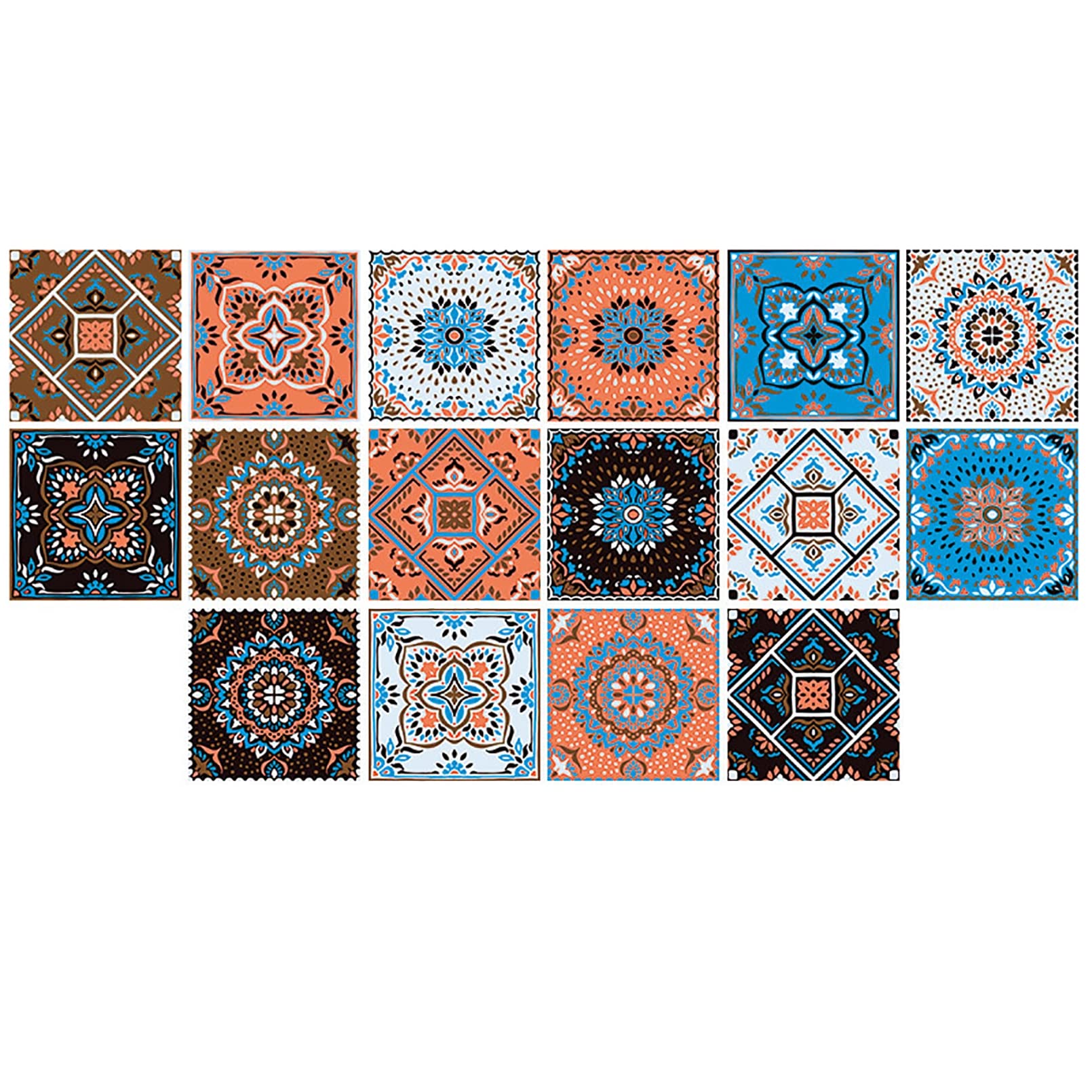 HOLSKEAT 16-Piece Moroccan Mosaic Tile Stickers Set - Self-Adhesive Waterproof Wall Decals for Kitchen, Bathroom, Bedroom Decor (30x30cm) - Peel & Stick Backsplash Tiles for Home Renovation & DIY Projects