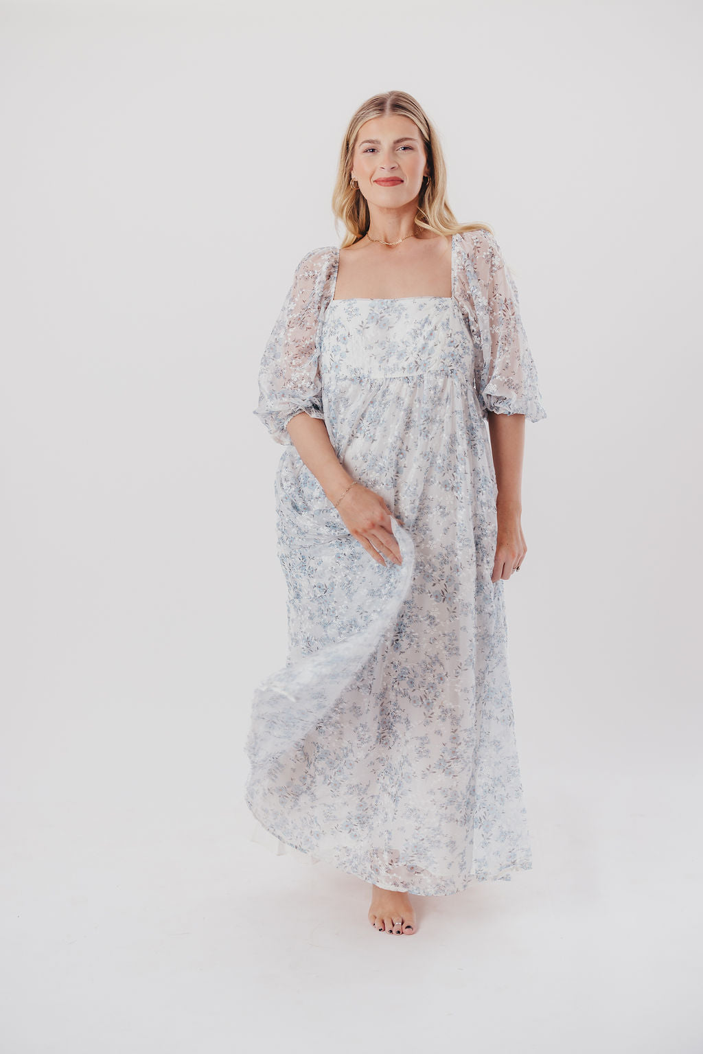 Blue and White Smocked Maxi Dress for Women - Bump Friendly Maternity & Inclusive Sizing (S-3XL) | Perfect for Beach Vacations, Summer Weddings & Casual Outings