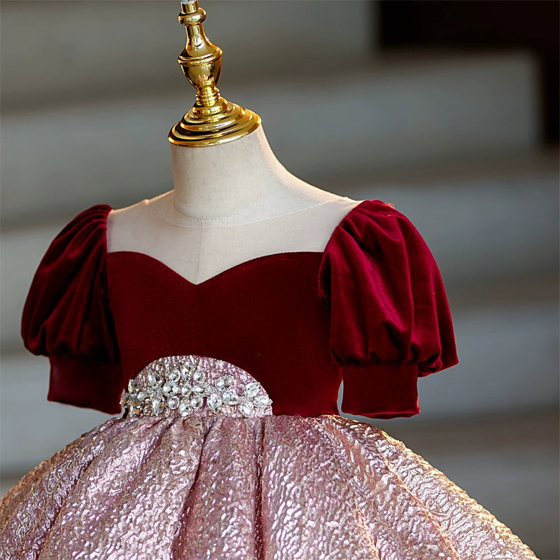 Christmas Party Dress for Girls - Elegant Puff Sleeve Princess Gown for Holiday Celebrations, Pageants & Special Occasions