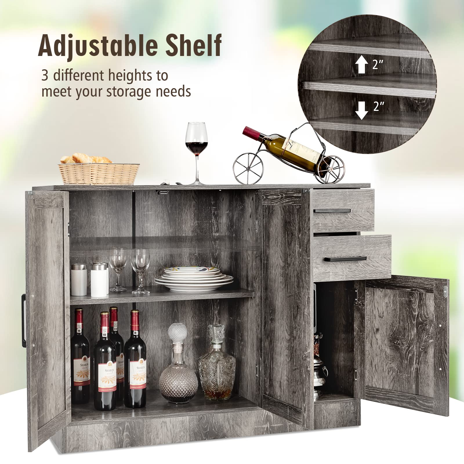 Giantex Buffet Server Sideboard Storage Cabinet - 2-Door Cabinet with 2 Drawers, Kitchen Dining Room Furniture, Entryway Cupboard, Utensils Organizer Console Table (Gray) - Perfect for Small Space Storage & Home Decor
