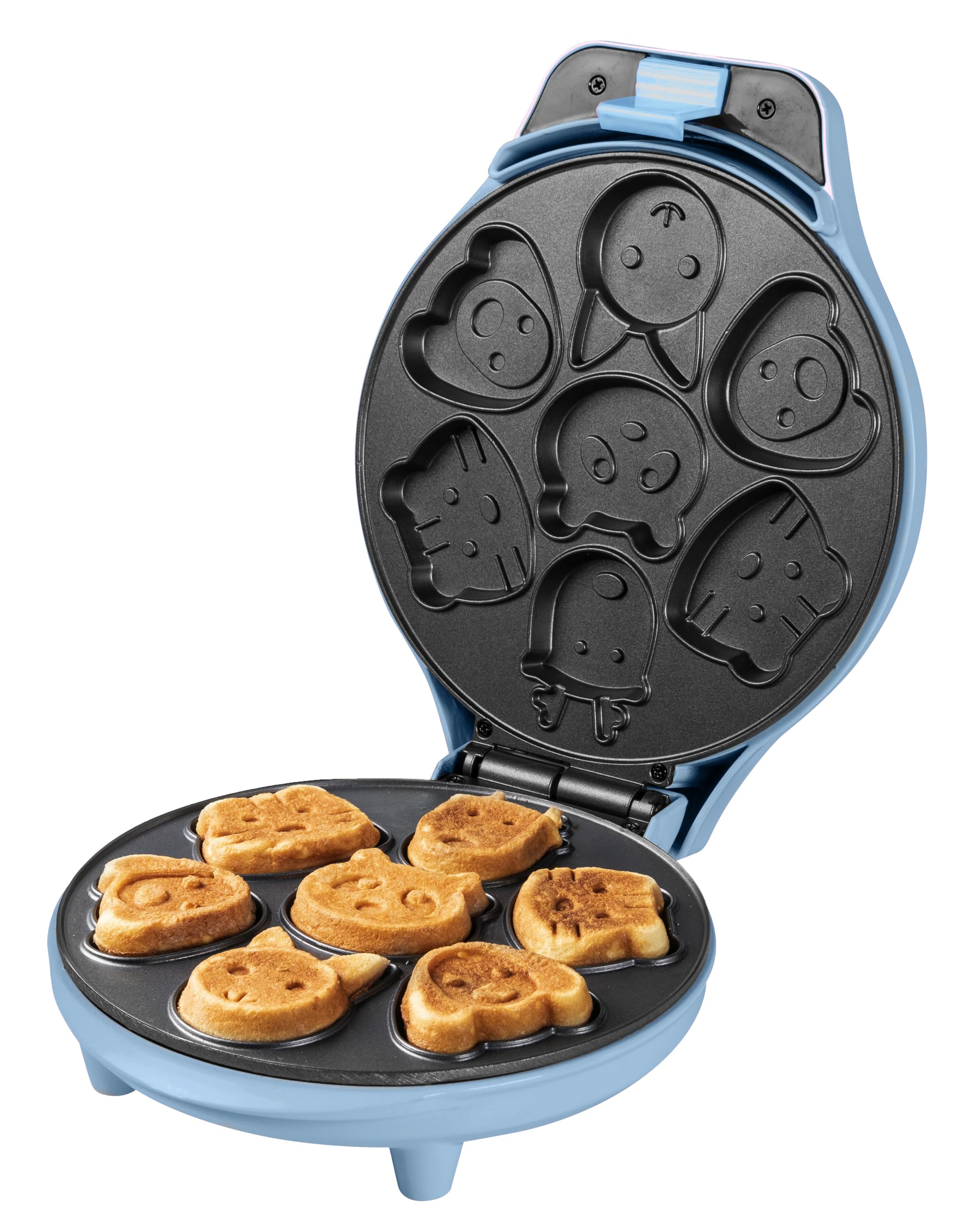 Bestron Animal Shaped Mini Waffle Maker for Cookies - 700W Non-Stick Coating with LED Indicator, Blue - Perfect for Kids' Breakfast, Party Snacks & Holiday Treats