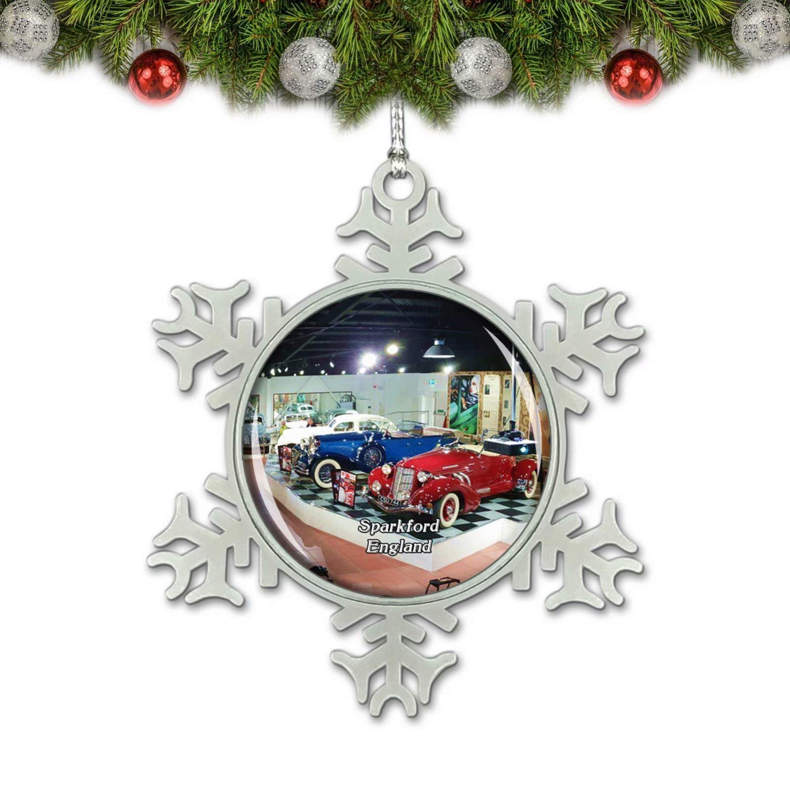 Umsufa Spark Haynes International Motor Museum UK England Christmas Ornament - Crystal Metal Tree Decoration Souvenir Gift for Holiday Home Decor & Collectors