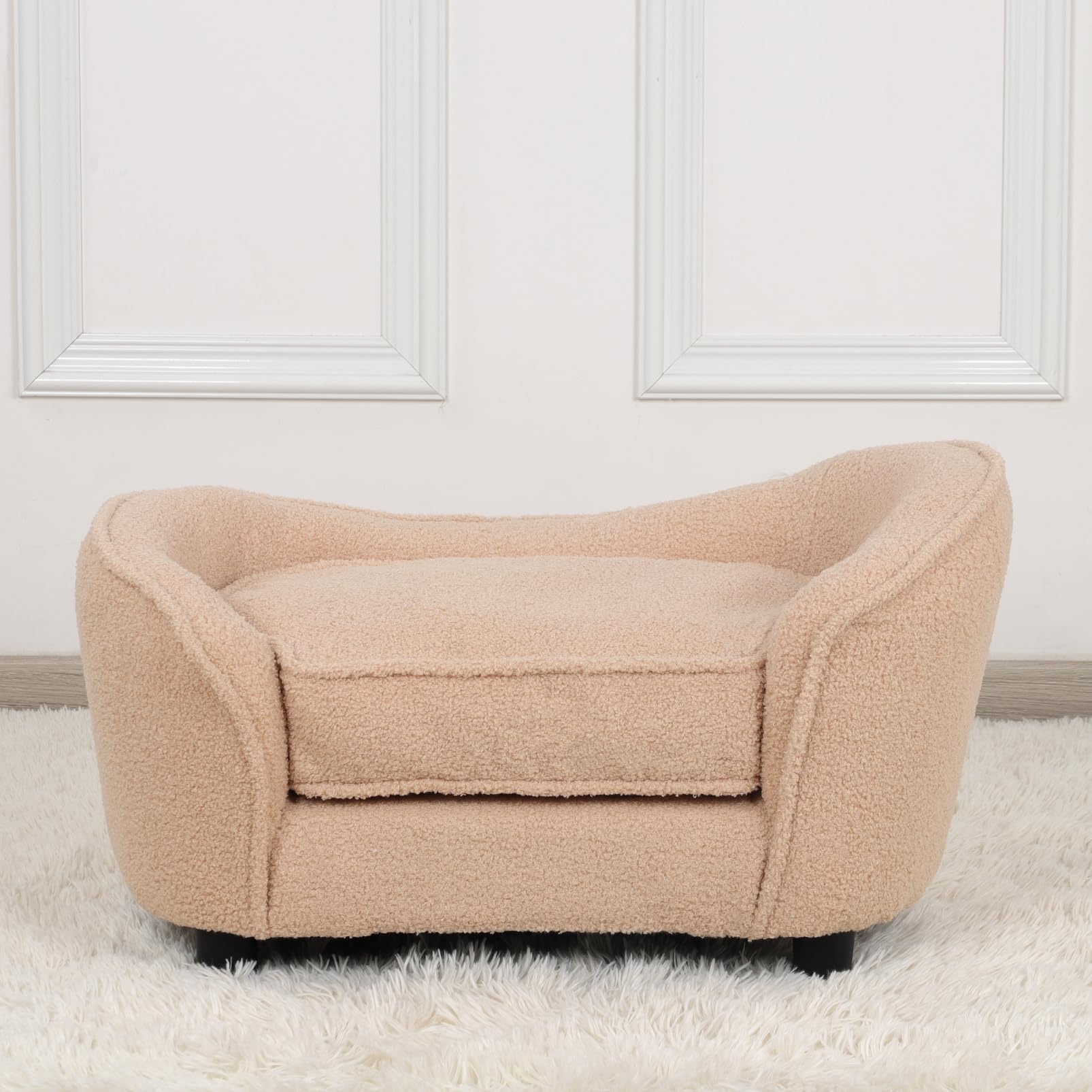 Premium Cat & Dog Bed Sofa - Adjustable Plastic Legs, Soft Velvet Cover with Removable & Washable Cushion - Cozy Pet Furniture for Puppies, Kittens & Small Pets (Brown) - Perfect for Living Room, Bedroom & Pet-Friendly Spaces