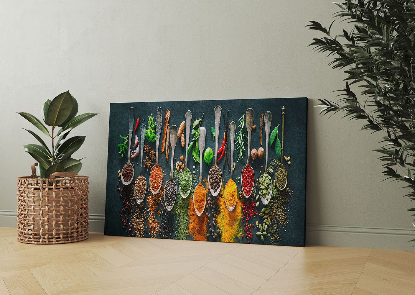 Modern Kitchen Wall Art Decor - 28''H x 40''W Framed Spice & Food Themed Prints - Perfect for Dining Room, Restaurant & Home Decor