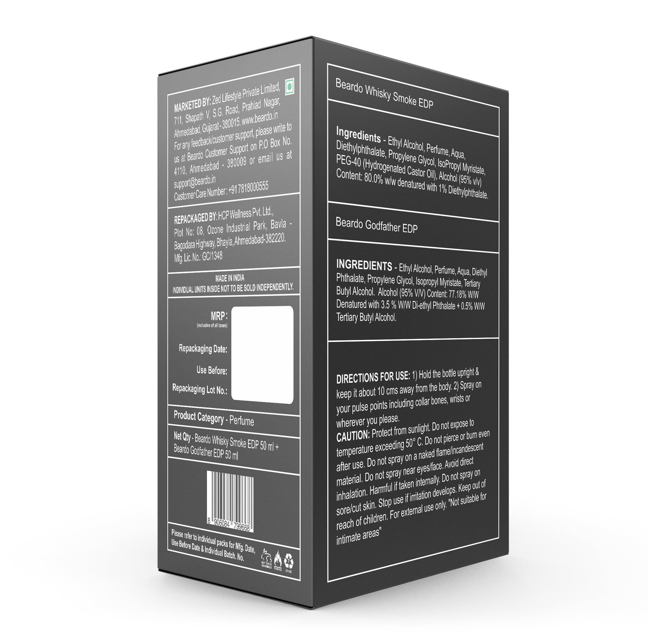 BEARDO Men's Whisky Smoke & Godfather Cologne Gift Set (50ml x 2) - Spicy Woody Oudh & Aromatic Fragrance for Men - Long Lasting Eau de Parfum - Perfect Gift for Husband, Boyfriend, Father's Day & Special Occasions - Date Night, Office Wear & Evening Events