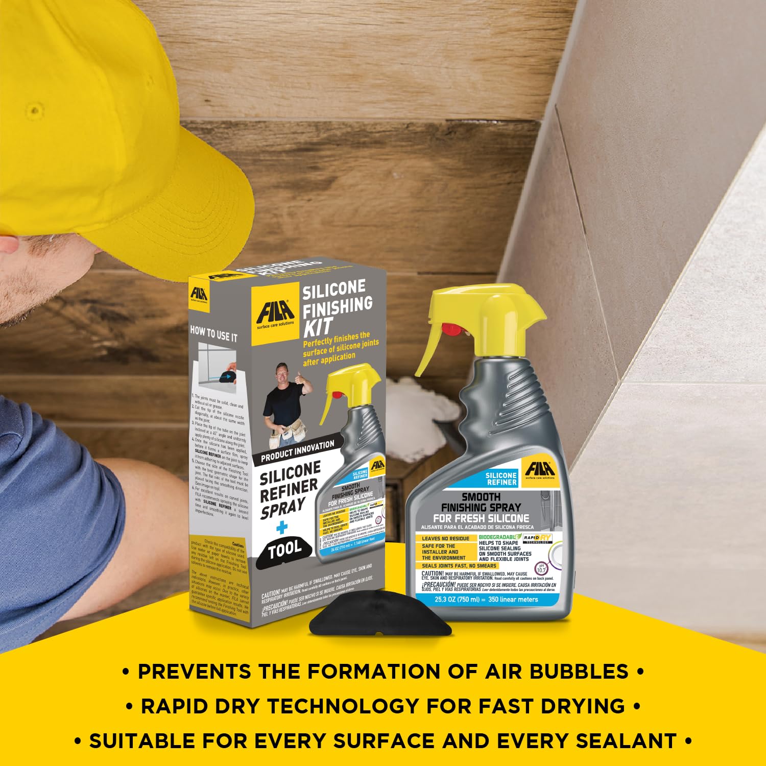 FILA Surface Care Silicone Finishing Kit with Smoothing Spray – 24oz Caulk Tool Included for Seamless Caulking & Silicone Application – Perfect for Bathroom, Kitchen & DIY Home Improvement Projects