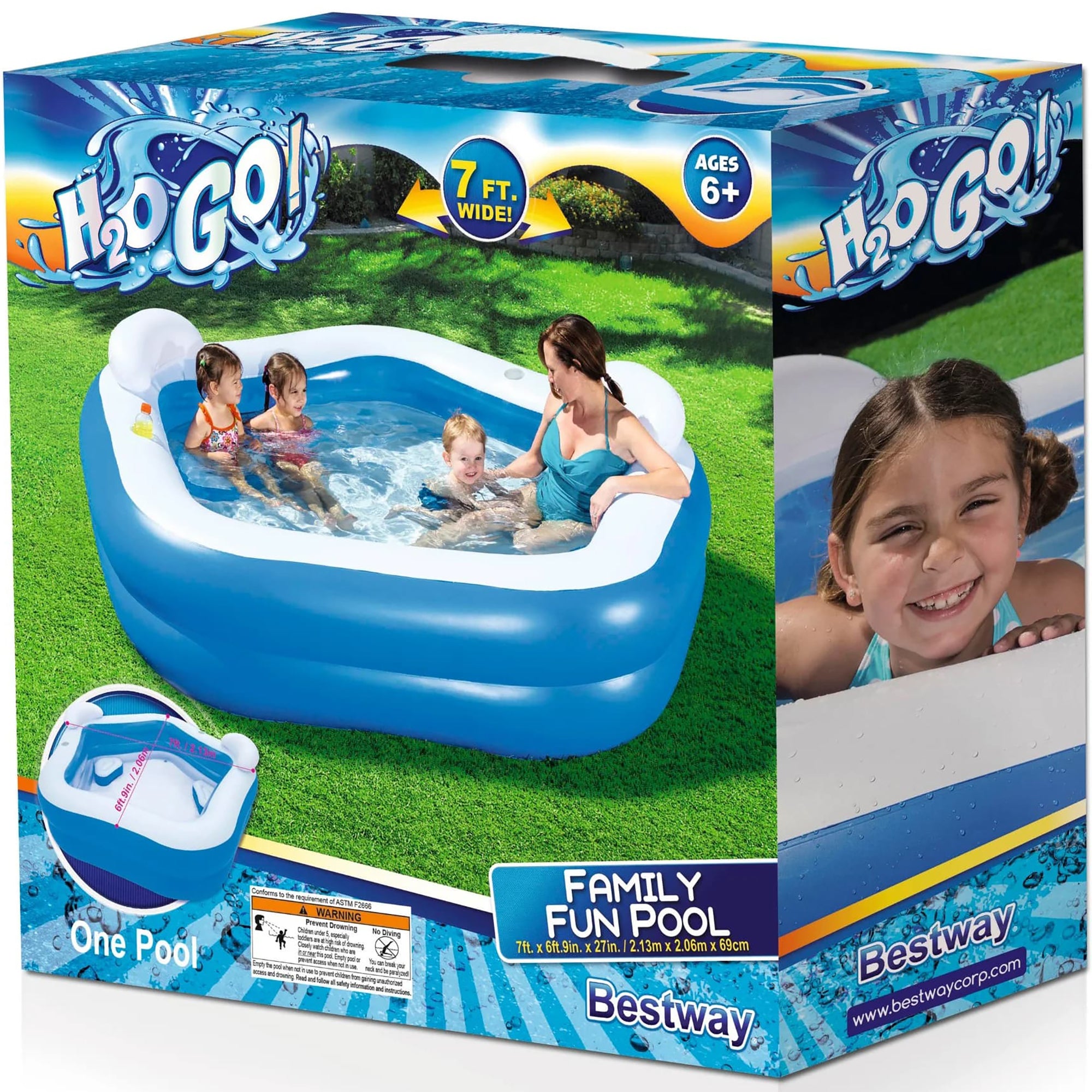 Bestway H2OGO! Inflatable Kiddie Pool for Kids - 6ft Family Splash Pool with Drain Valve - Outdoor Summer Water Play for Backyard, Beach & Garden Fun
