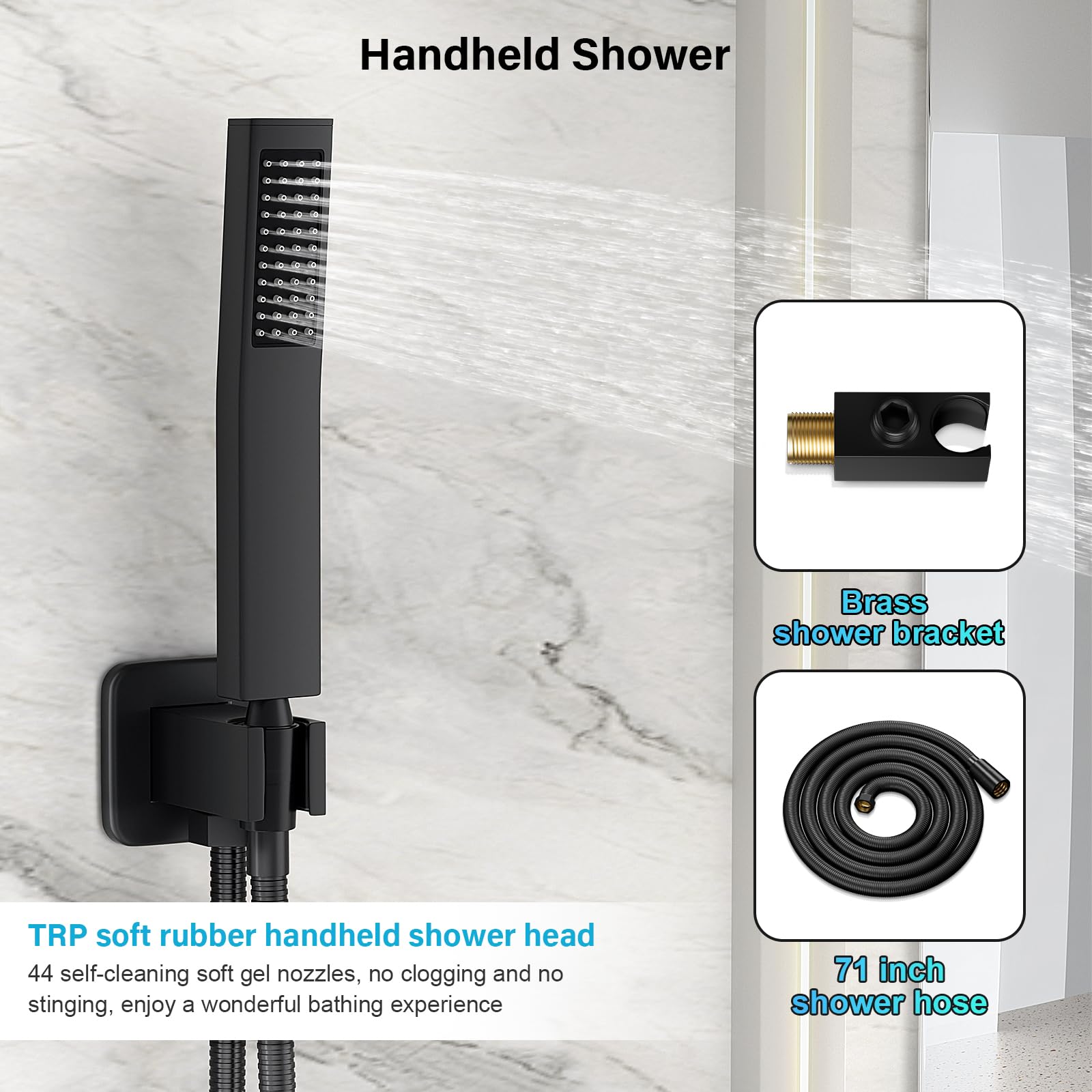 Premium Matte Black Shower Faucet Set - 10 Inch Rainfall Shower System with Wall Mounted Shower Head & Handle - Full Metal Trim Repair Kit (Includes Shower Valve) for Luxurious Bathroom Upgrade & Spa-Like Experience