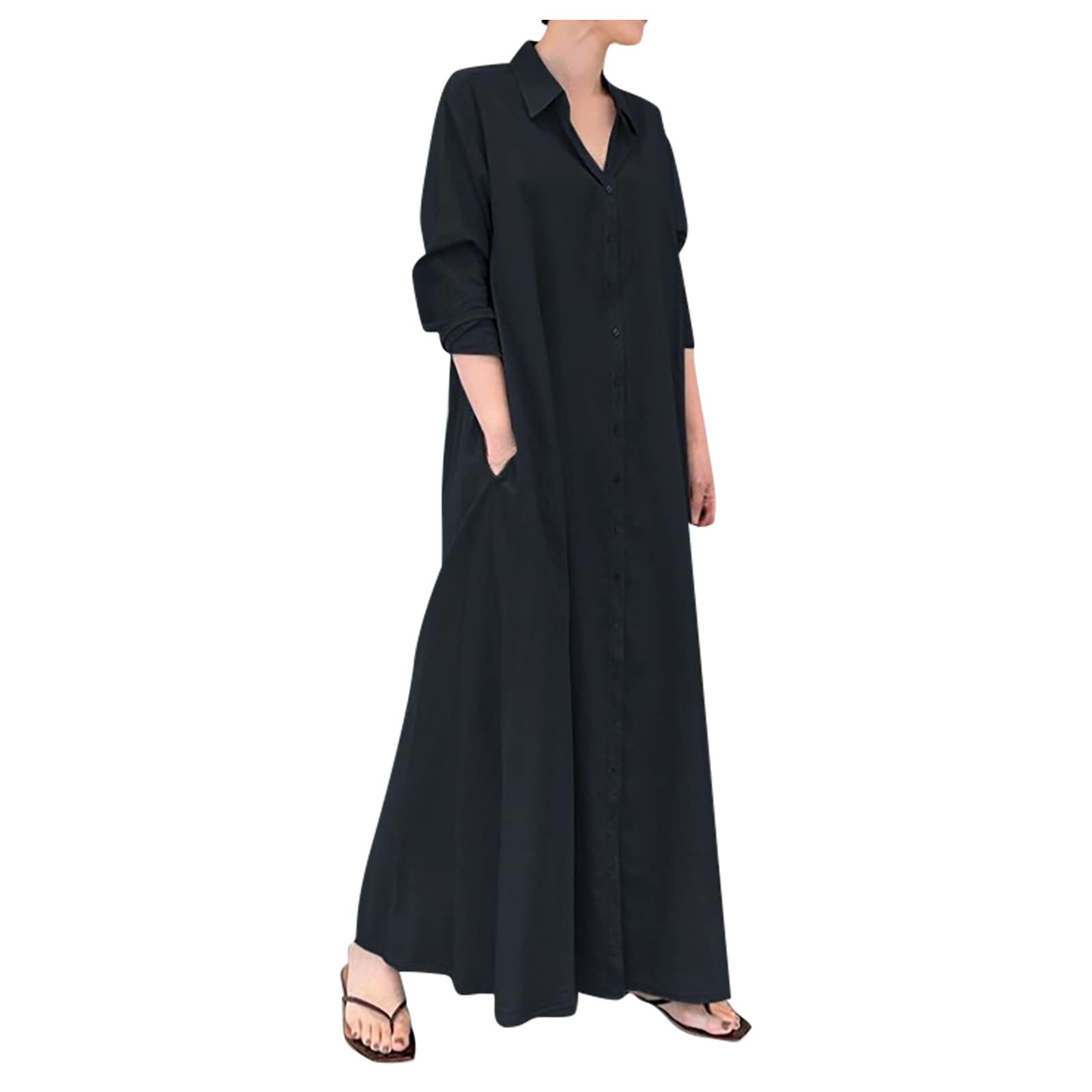 Elegant Women's Wedding Guest Dress - Casual Cotton Linen Long Shirt Dress with Sleeves for Formal Occasions, Parties & Summer Events